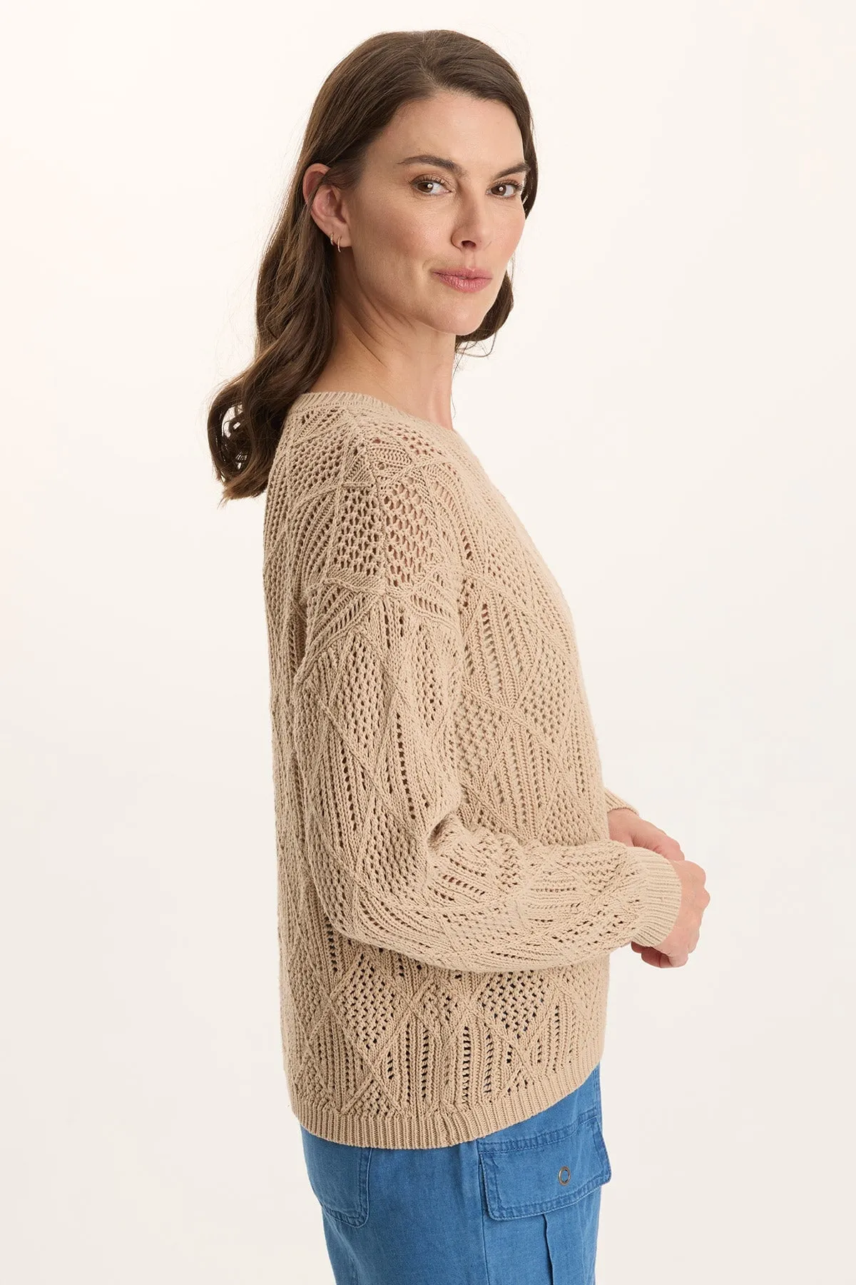 Rothwell Cotton Knit Relaxed-Fit Sweater Top french chic AdjustableWaistband