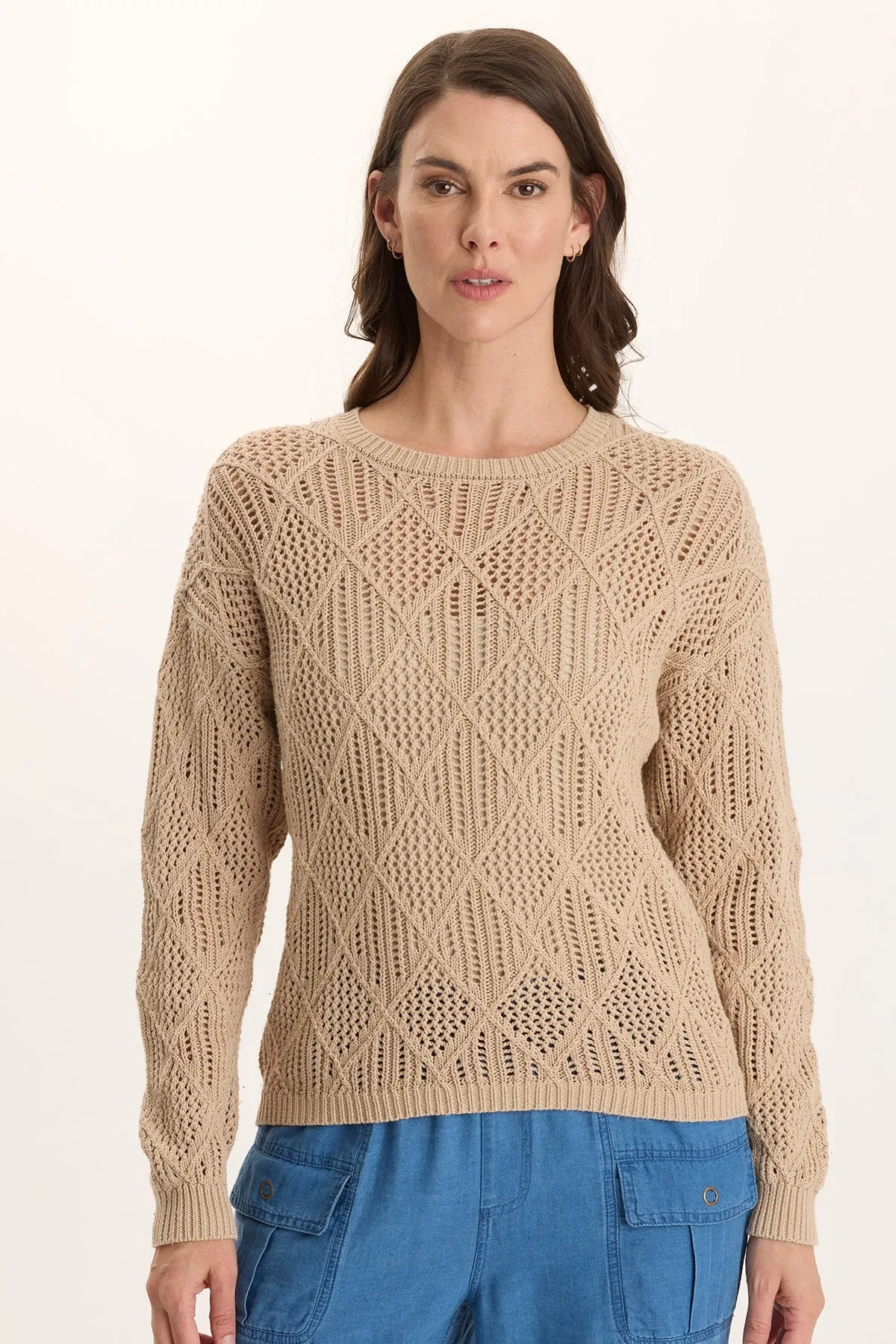 Rothwell Cotton Knit Relaxed-Fit Sweater Top Lake Mood Sun Beam
