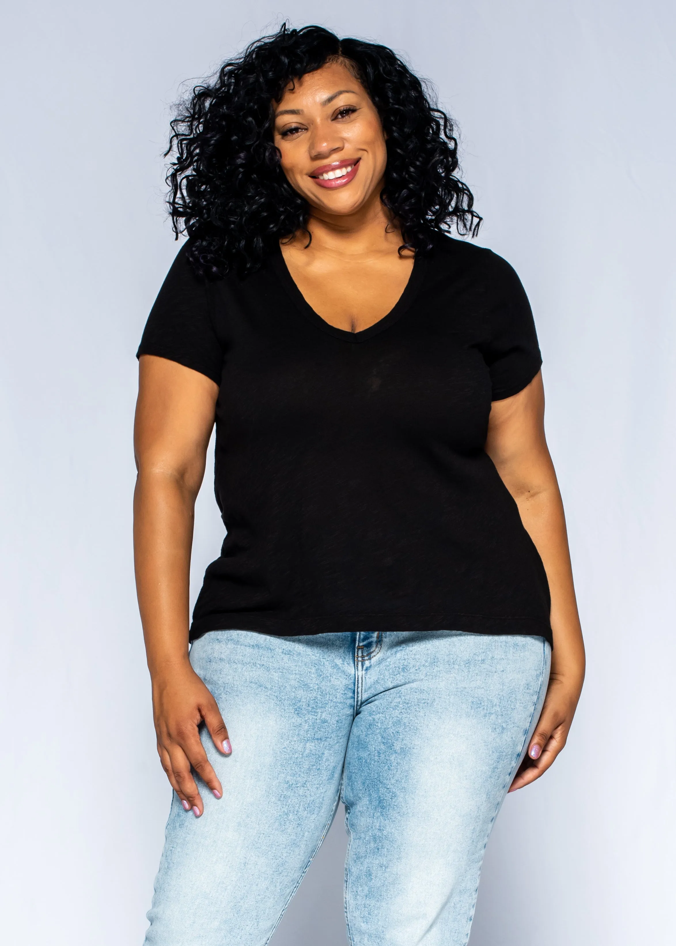 GentleWaistband Deep V-Neck Boyfriend Short Sleeve