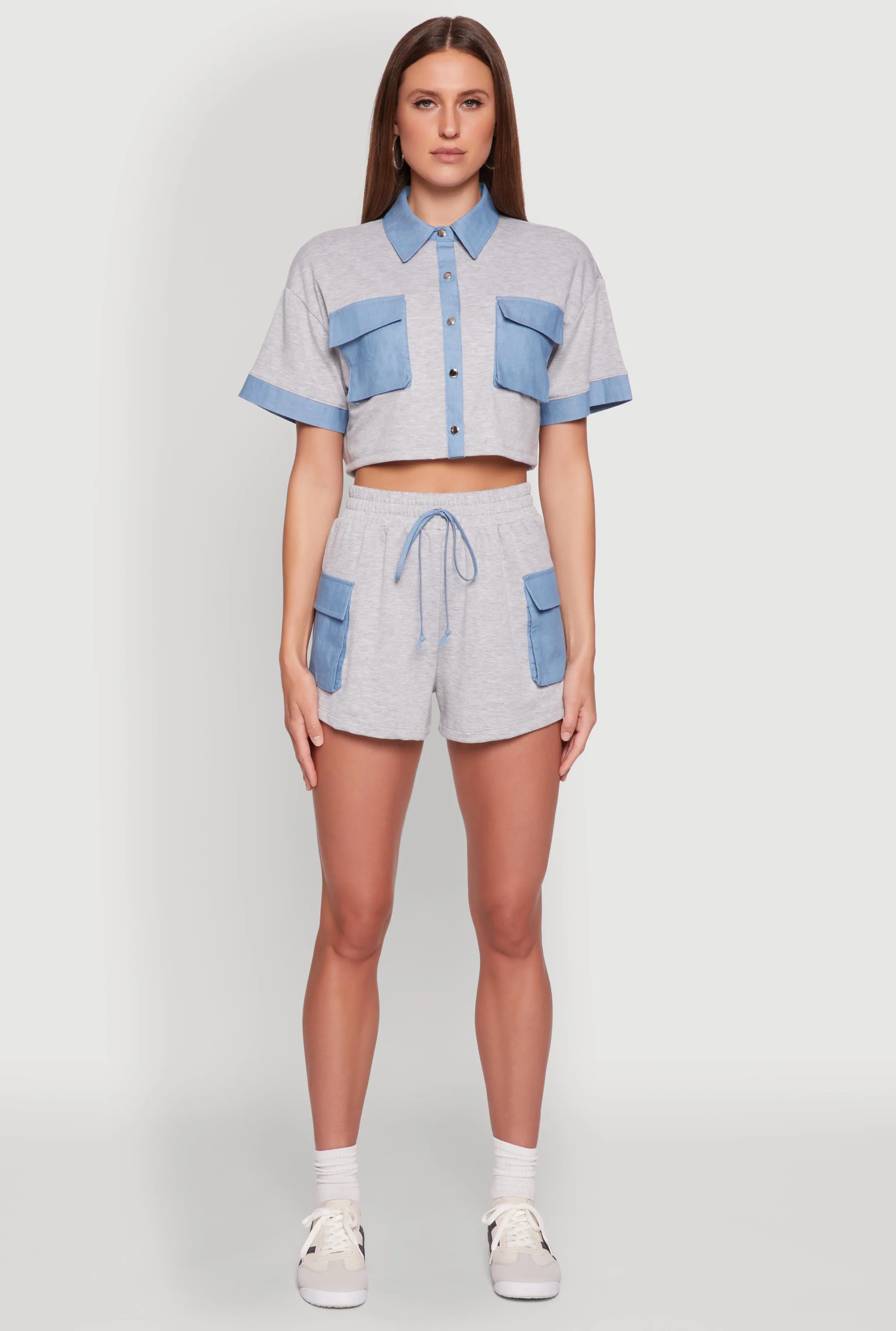 Chambray Cargo Pocket Sweatshorts Double Needle Stitching