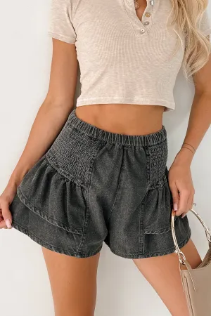 Living Unfiltered Denim Tiered Ruffle Shorts (Charcoal) Running Gear