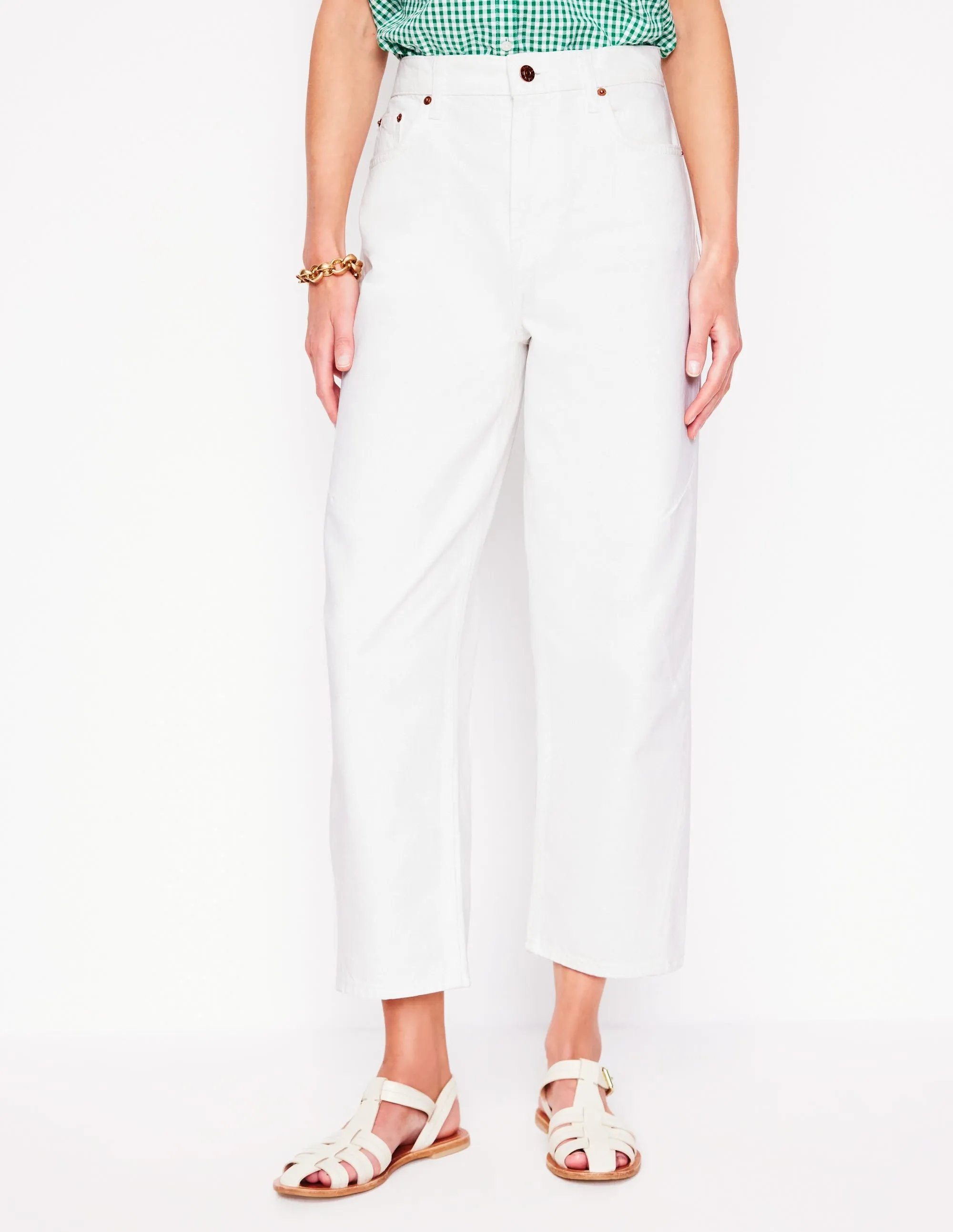 Temperature Regulating Fabric Barrel Leg Jeans-White
