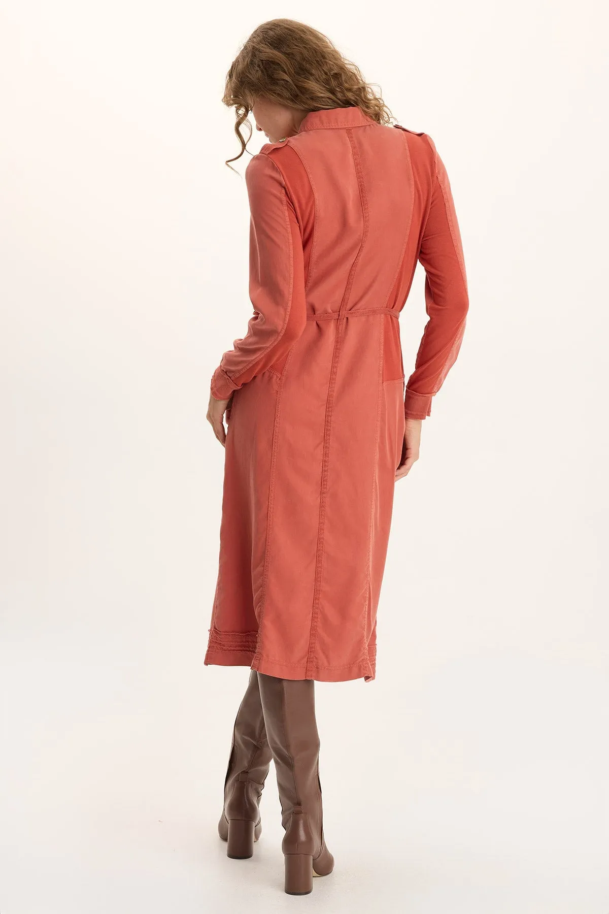 Oksana Twill/Jersey Snap-Up Midi Dress Spirit Glow Reflective details