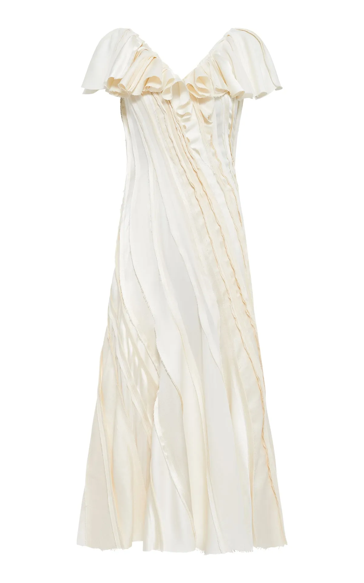 NonRestrictiveCut Osmin Patchwork Midi Dress in Ivory Textured Linen Slub