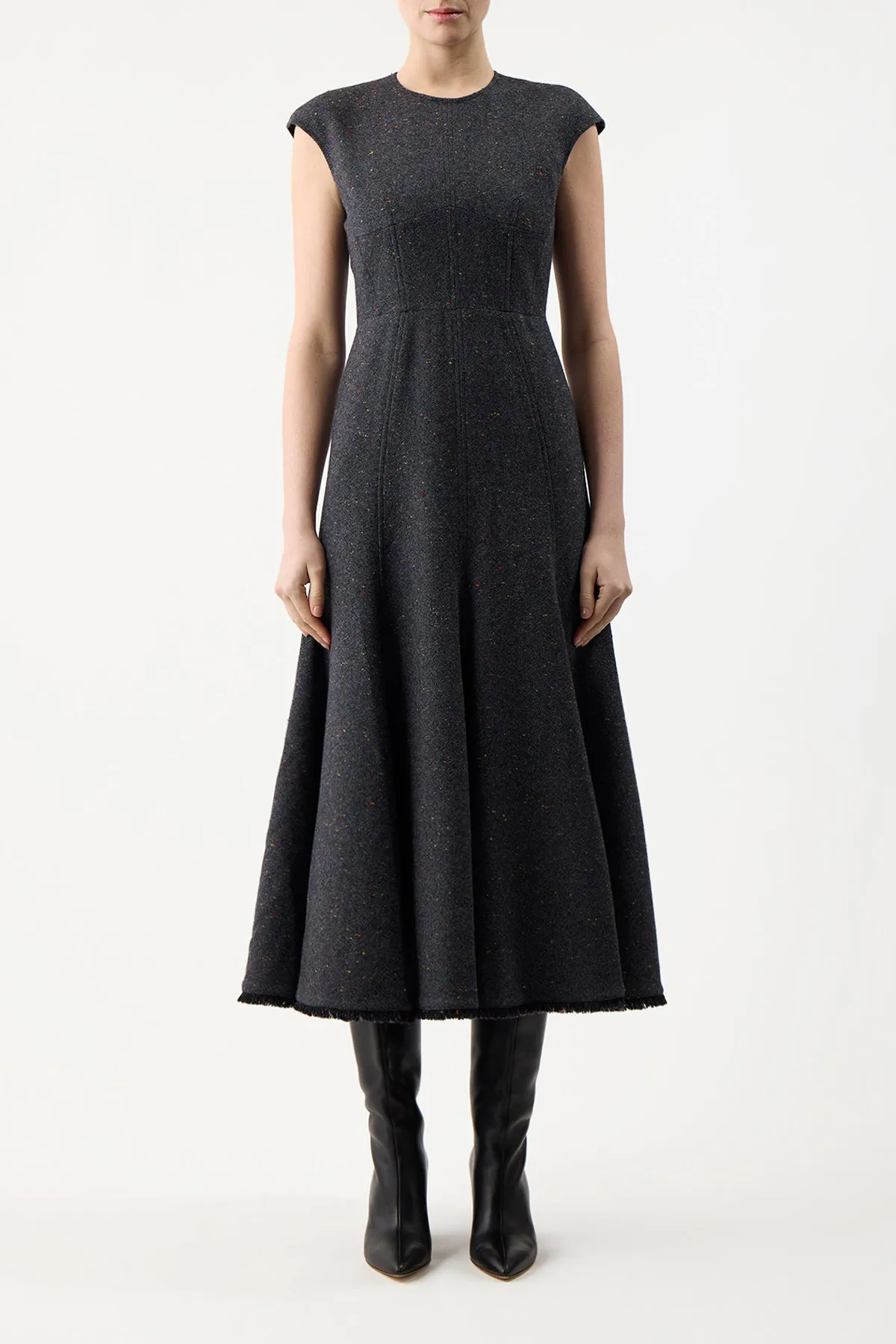 Crowther Dress in Slate Multi Cashmere Virgin Wool Dry Touch