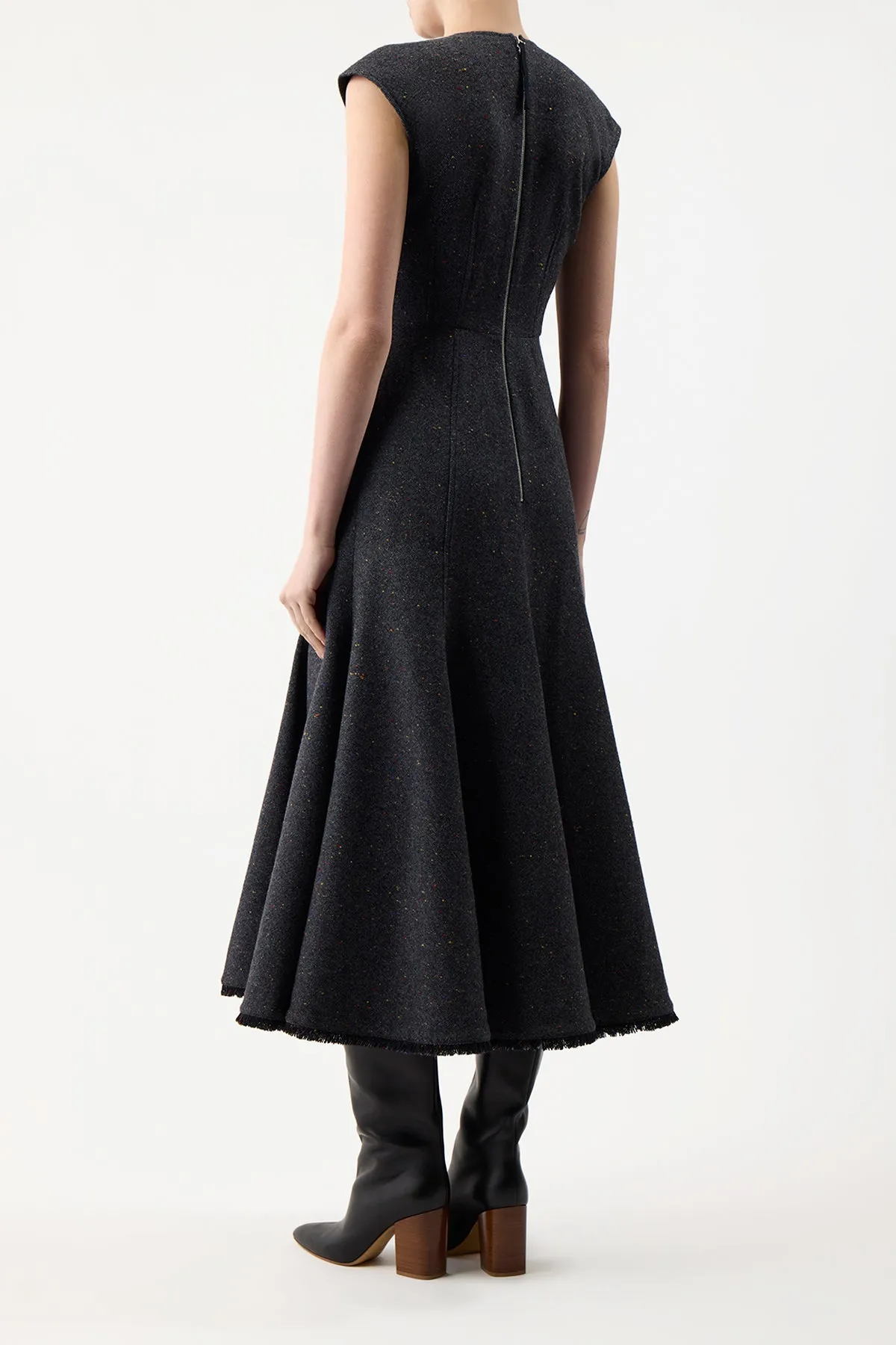 Crowther Dress in Slate Multi Cashmere Virgin Wool mesh ventilation