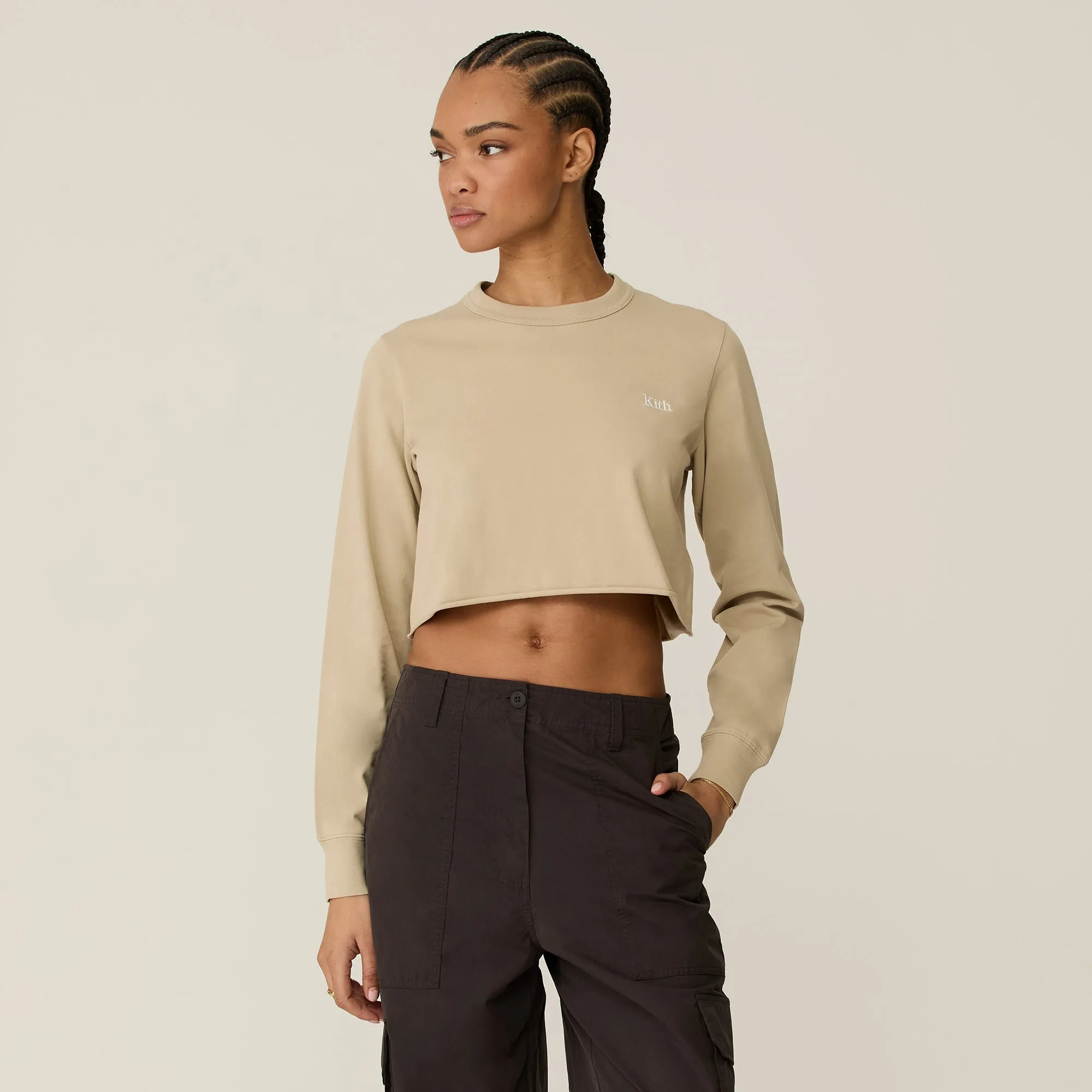 Kith Women Lucy Cropped Long Sleeve II Tee - Bare Ultimate Fit NonRestrictive Cut
