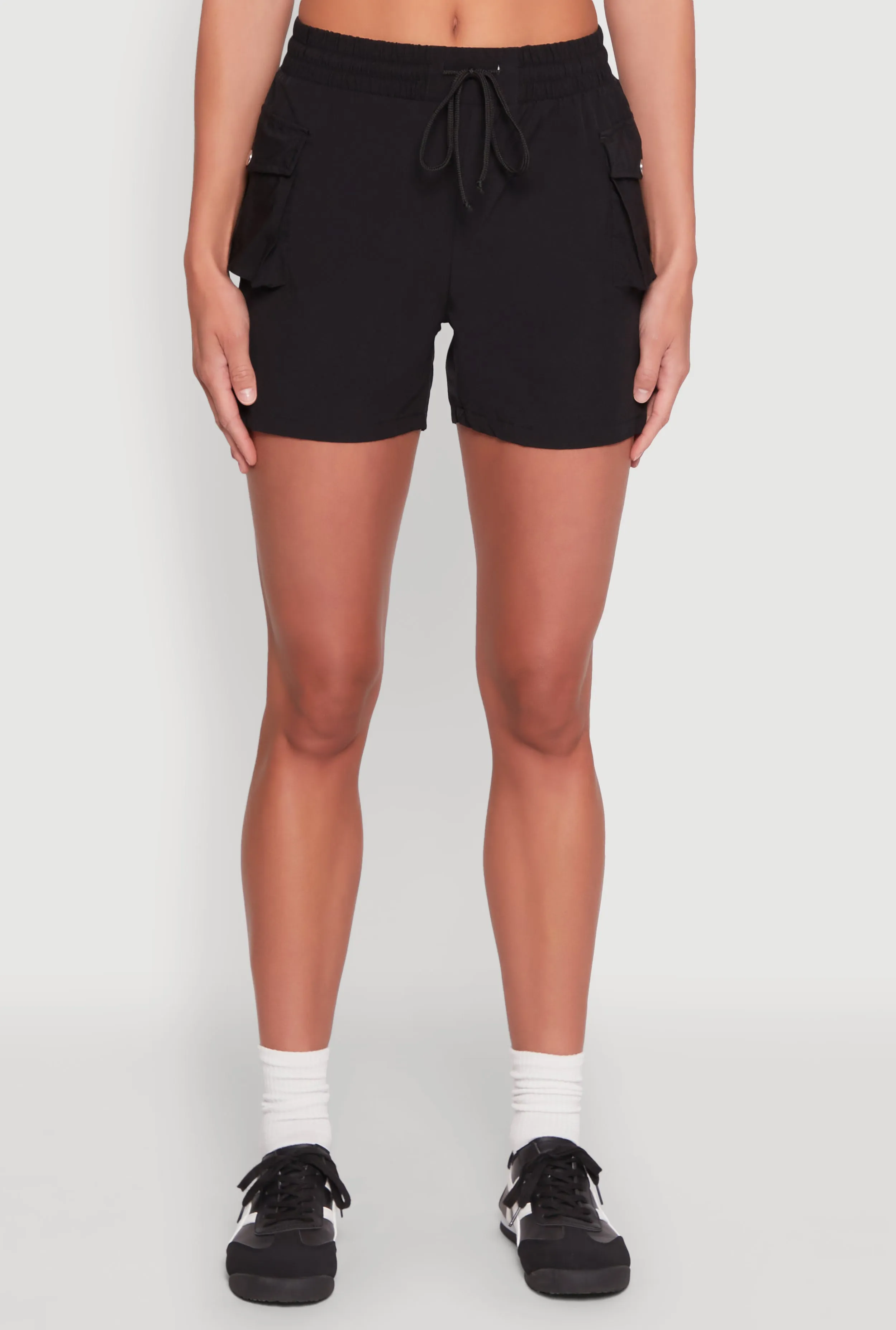 Non Binding Waistline Soft Stretch Drawstring Waist Cargo Pocket Shorts