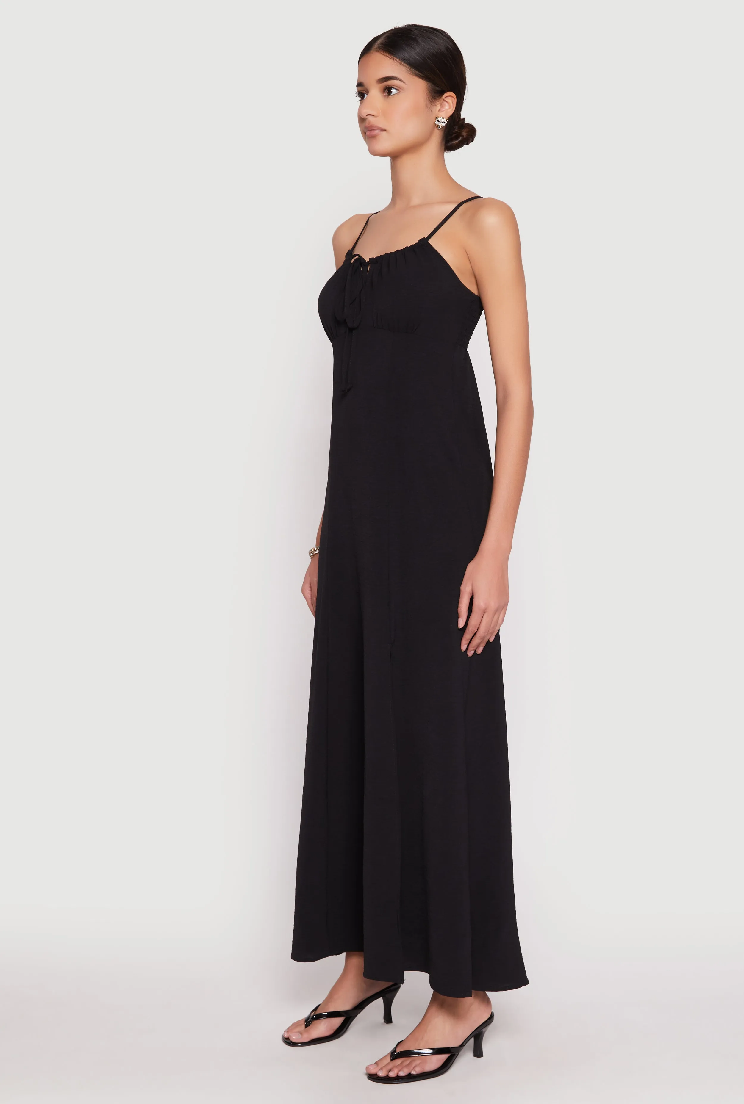 Airy Side Slit Maxi Dress Minimal Line Wood Path