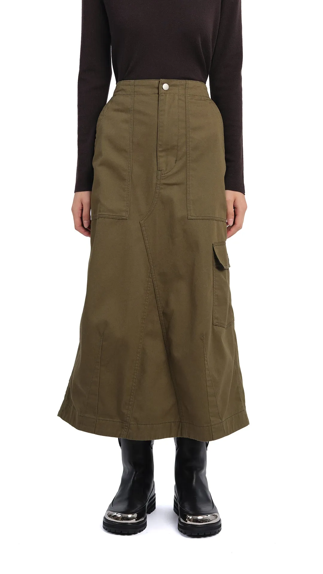 Fatigue Midi Skirt Gather Details Removable Belt