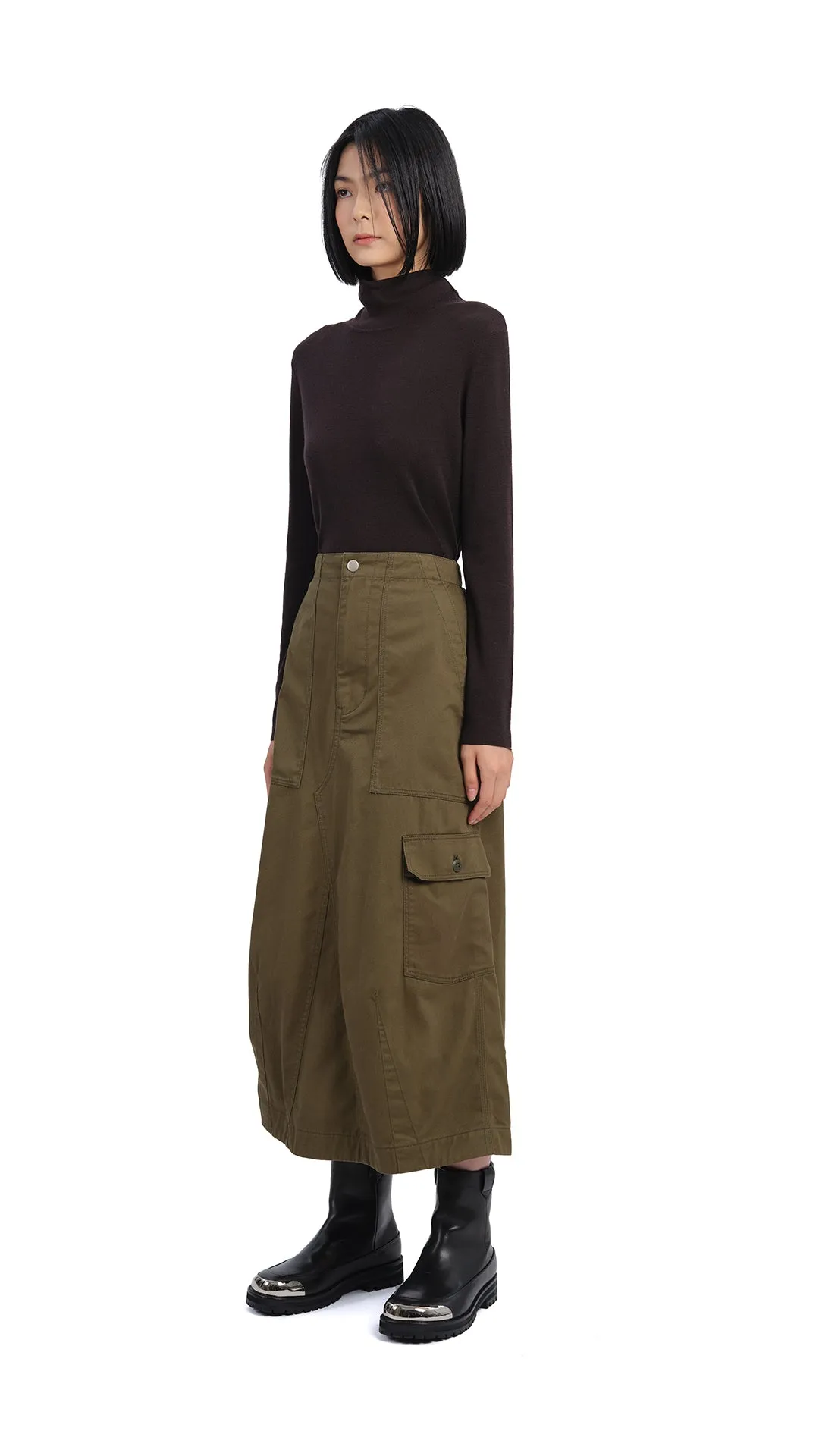Striped Design Fatigue Midi Skirt
