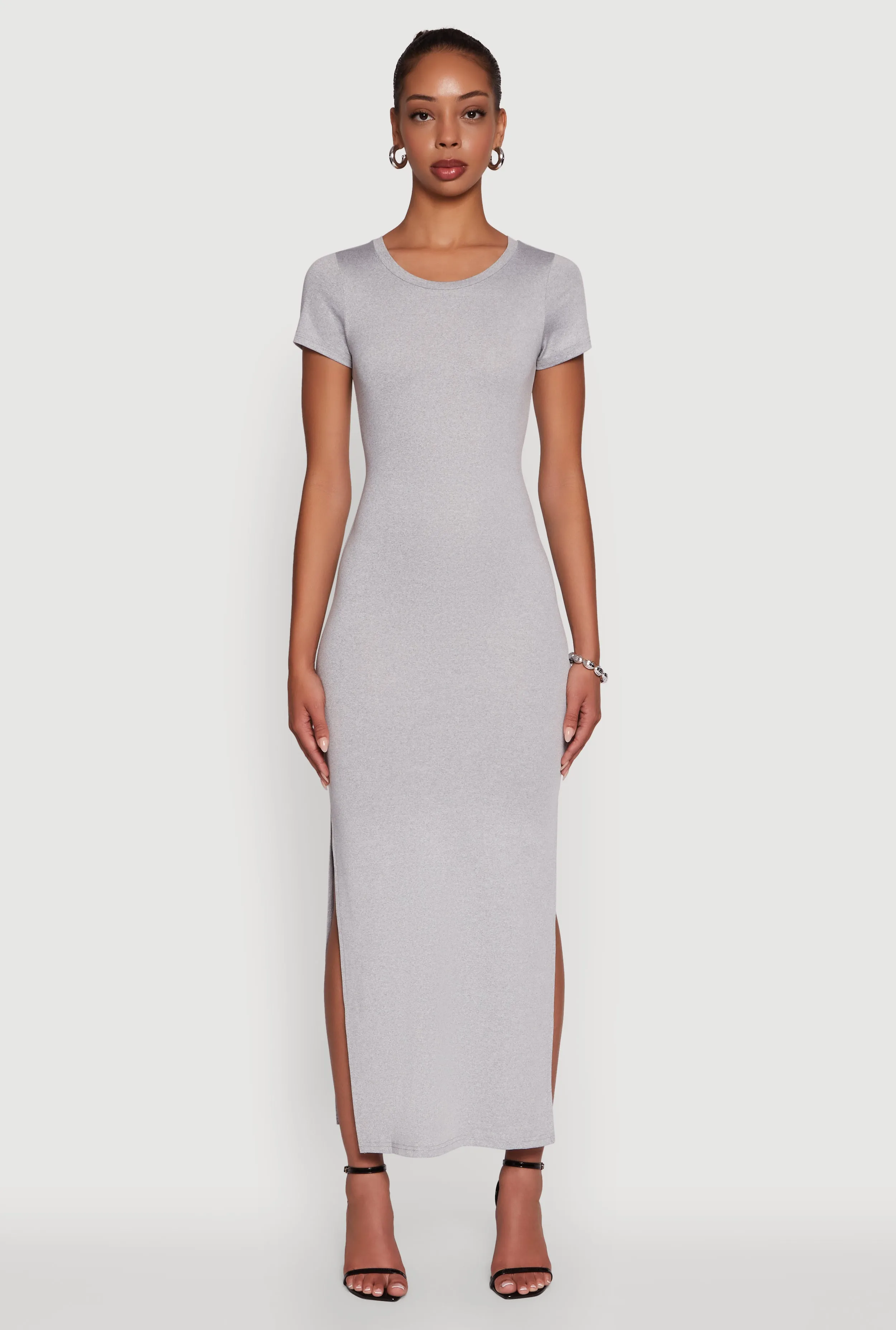 Jade Glow Daisy Crew Neck Side Slit T Shirt Dress