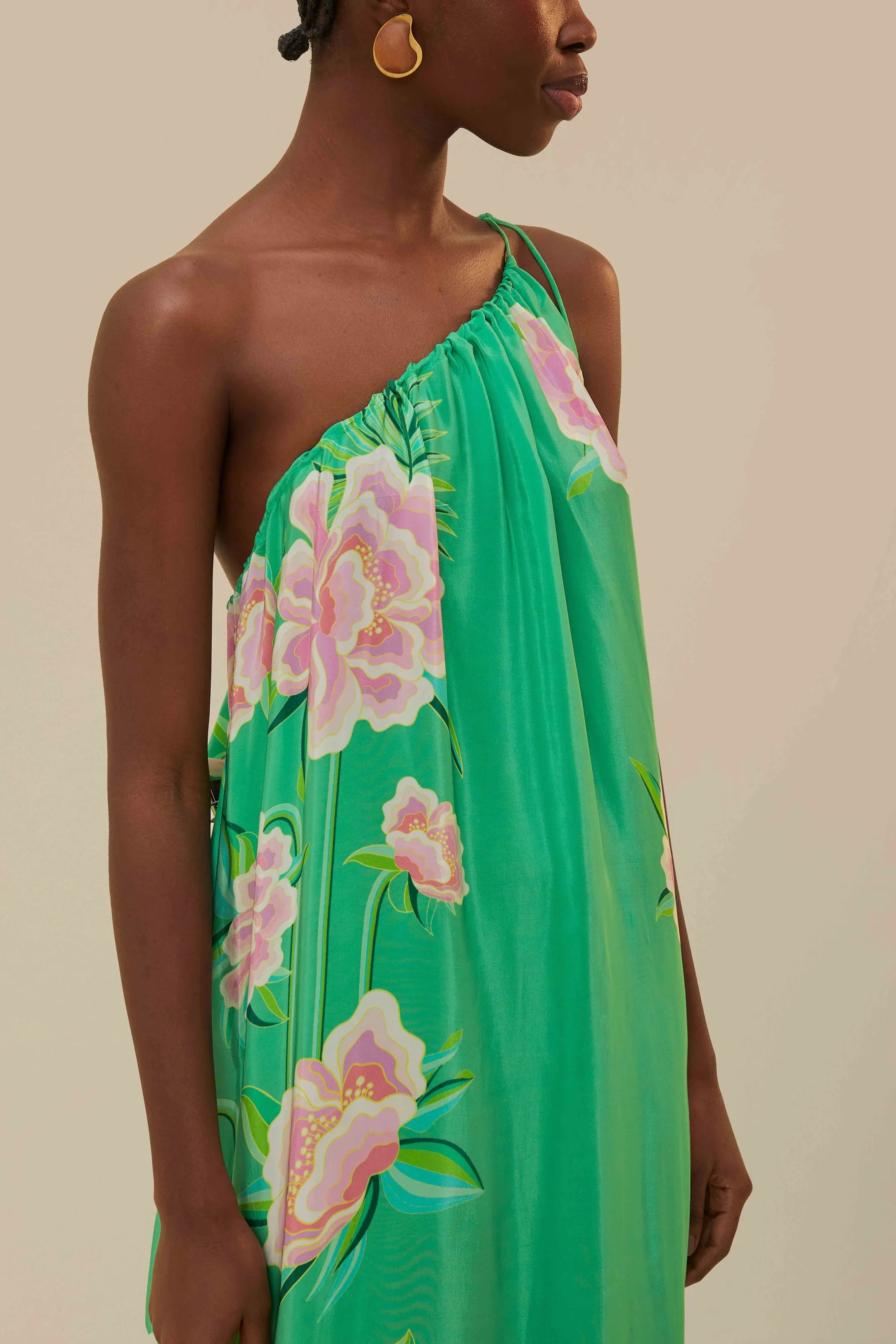 Green Floral Vibing Maxi Dress The elegant fabric of this dress offers a luxurious feel against the skin Gold Shine