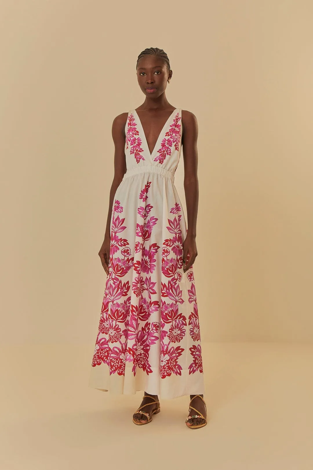 Off-White Flowerful Birds Maxi Dress The elegant fabric of this dress offers a luxurious feel against the skin