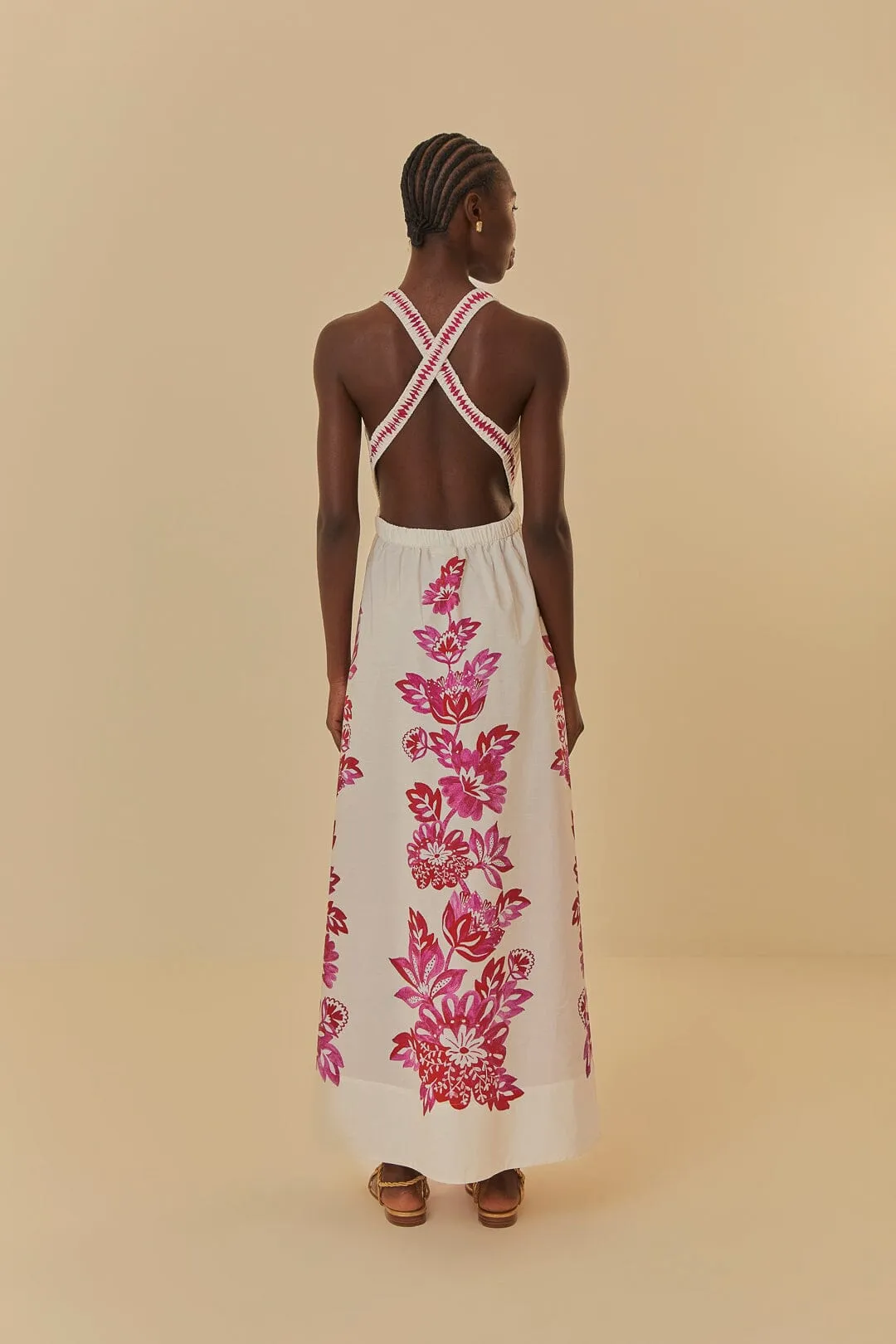 Amber Glow Off-White Flowerful Birds Maxi Dress
