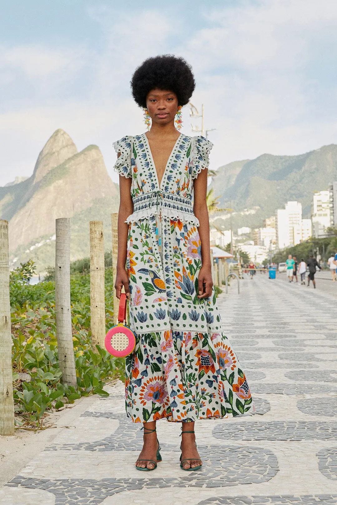 Bell Sleeve Orchid Glow White Summer Garden Maxi Dress