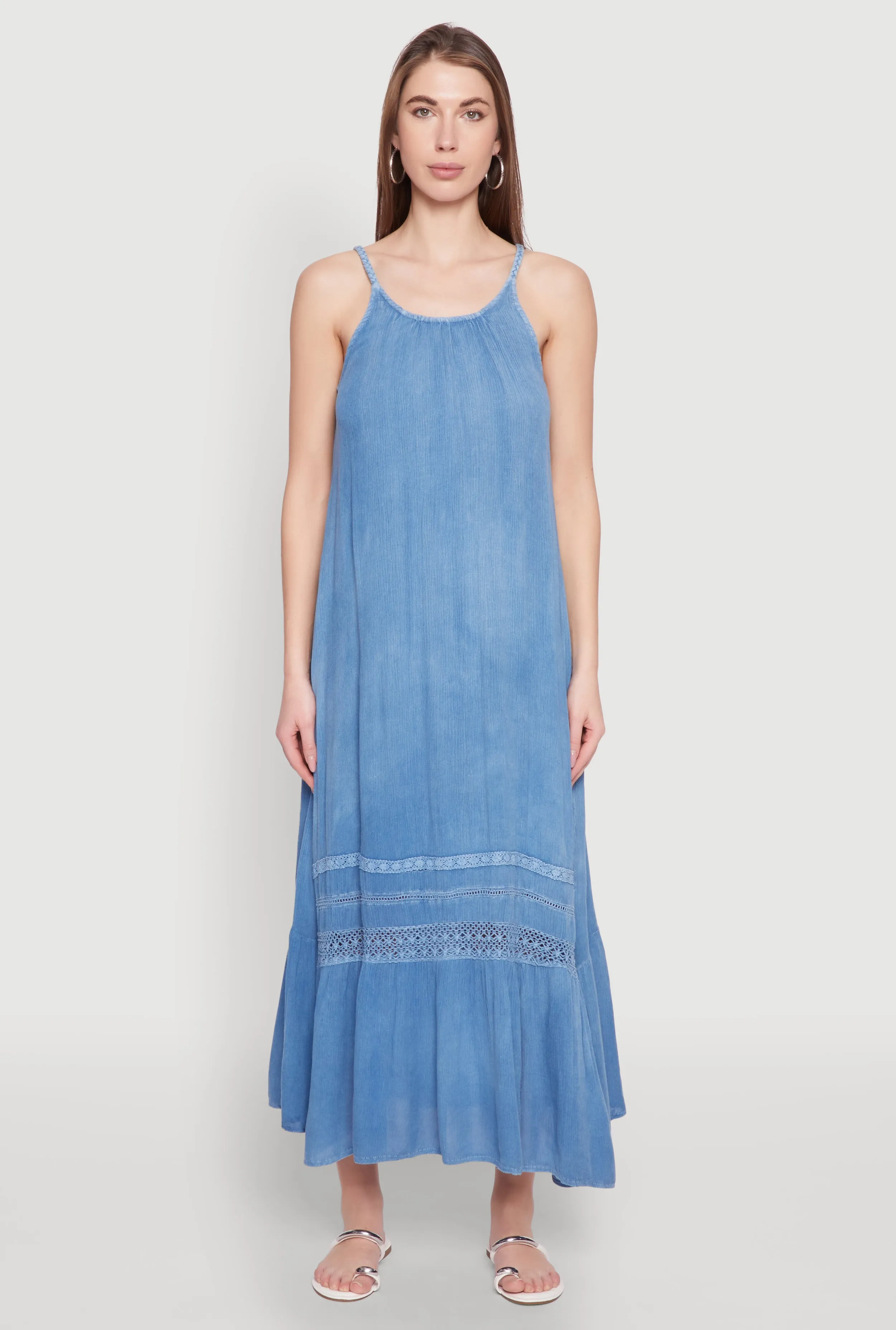 Muslin Soft Open Back Crochet Detail Sleeveless Maxi Dress