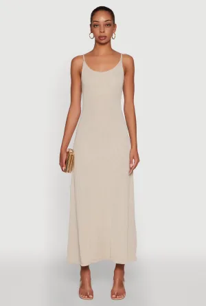 Sapphire Glow Elegant Scoop Neck Ribbed Knit Cami Dress