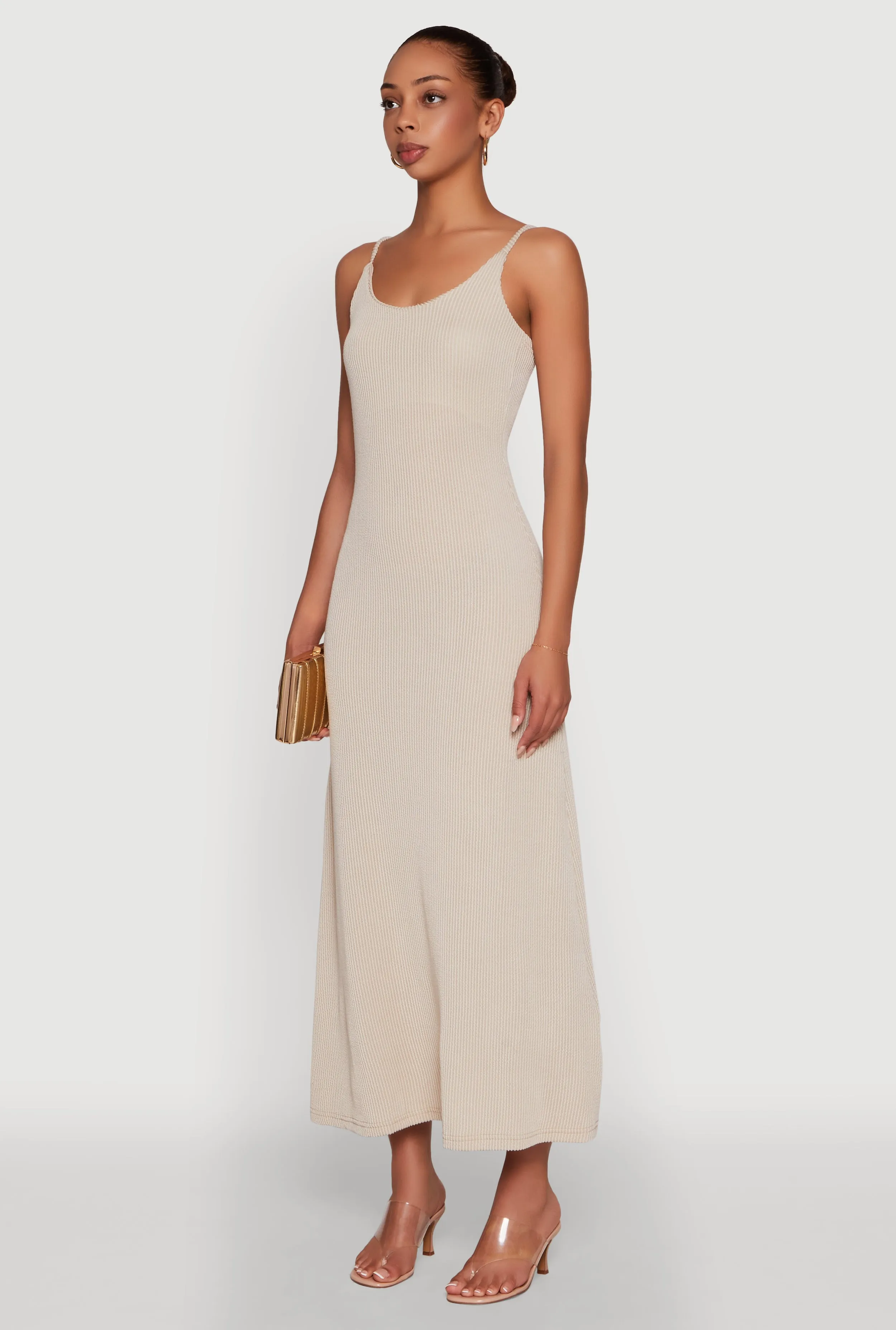 Elegant Scoop Neck Ribbed Knit Cami Dress Flowing chiffon dress