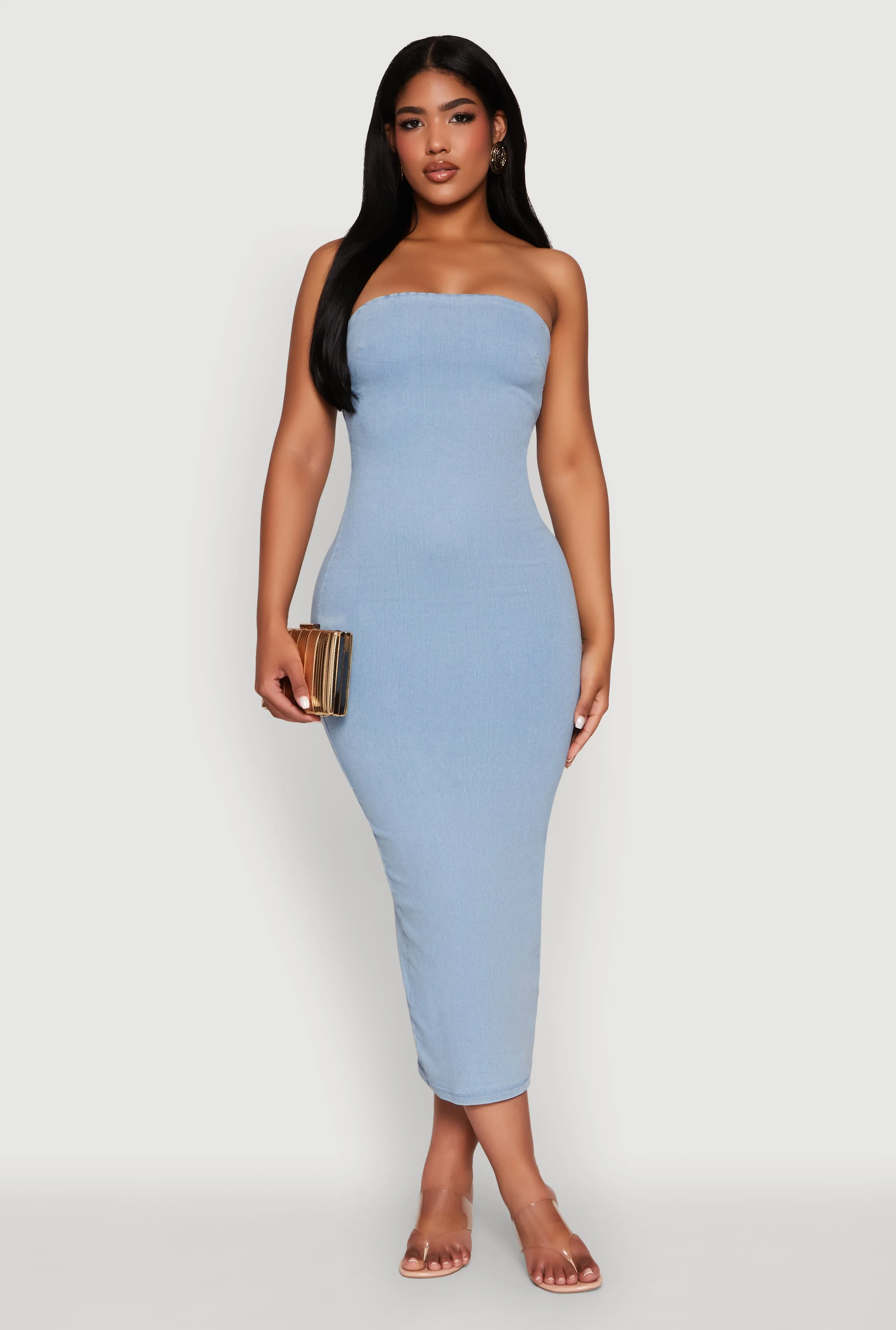 Haute Monde Denim Slit Back Tube Dress Garnet Glow