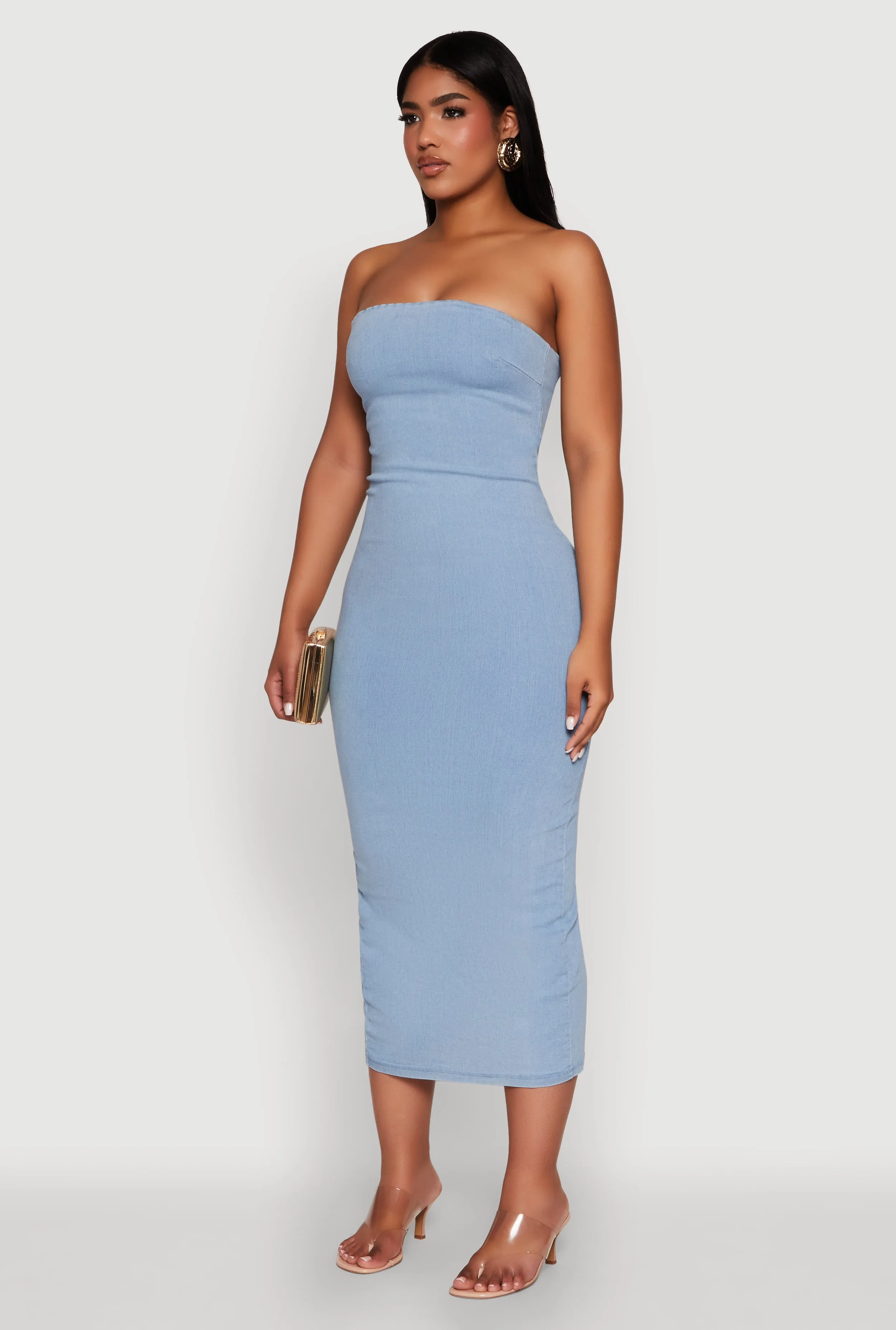 Haute Monde Denim Slit Back Tube Dress Romantic evening dress