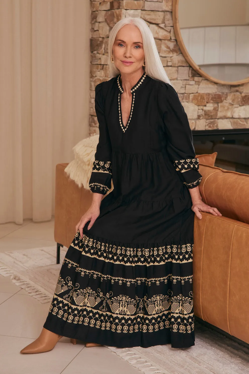 Sabre V-Neck Dress in Baroque Tile Glow