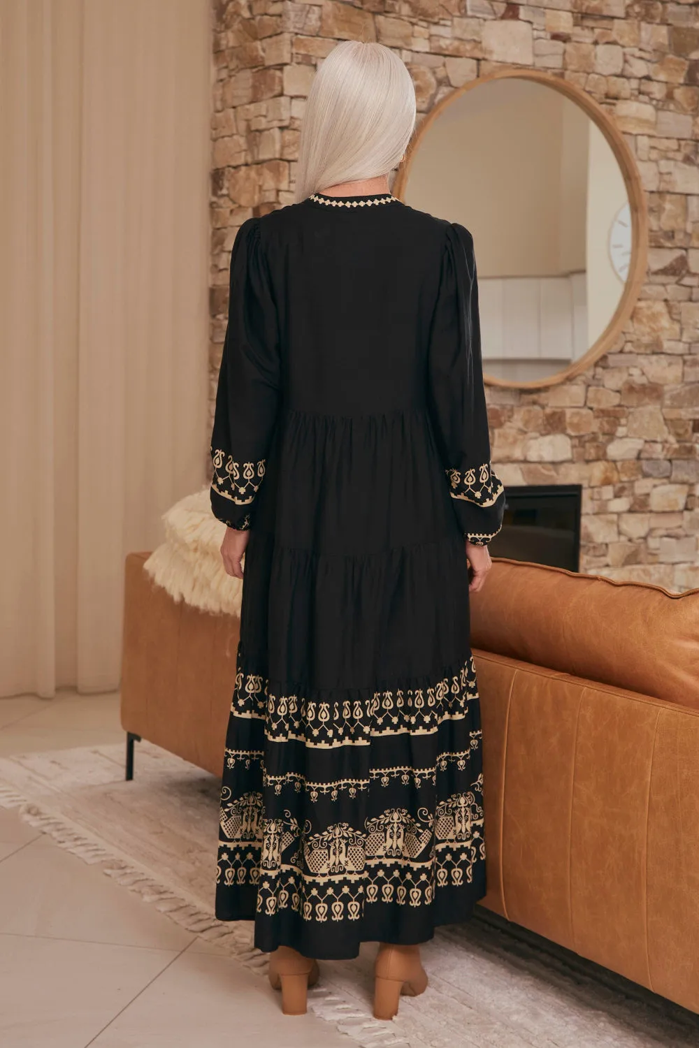 Chiffon Glow Sophisticated summer attire Sabre V-Neck Dress in Baroque