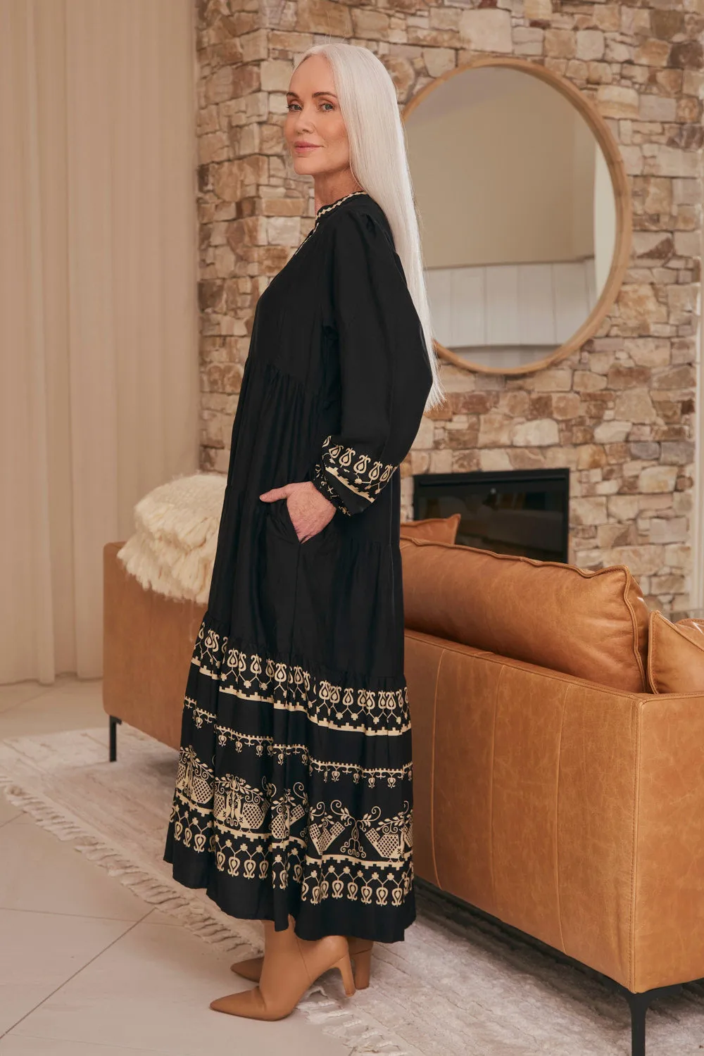 Fashionable bohemian maxi Sabre V-Neck Dress in Baroque