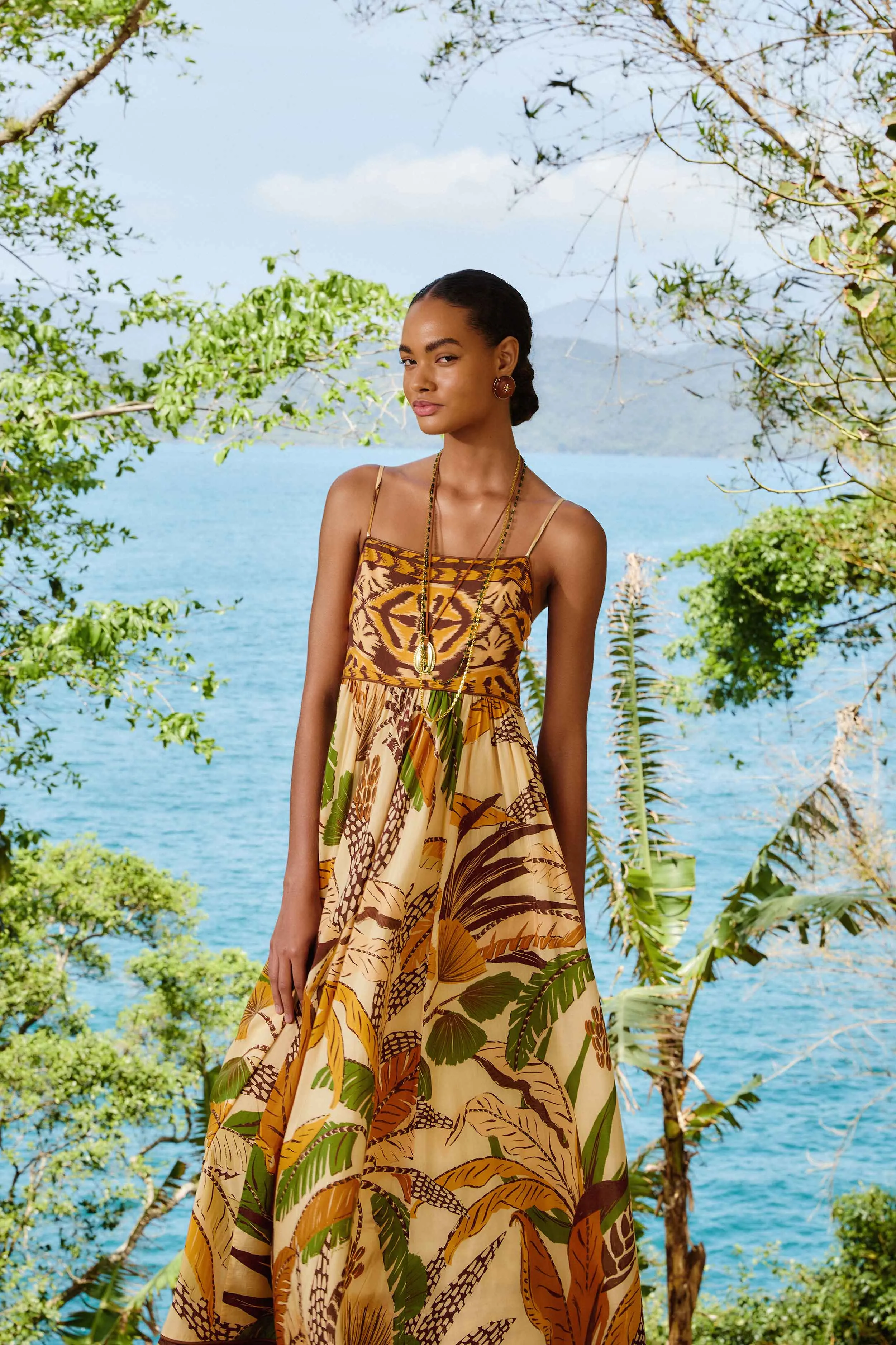 Glass Hall Sand Foliage Sketch Maxi Dress