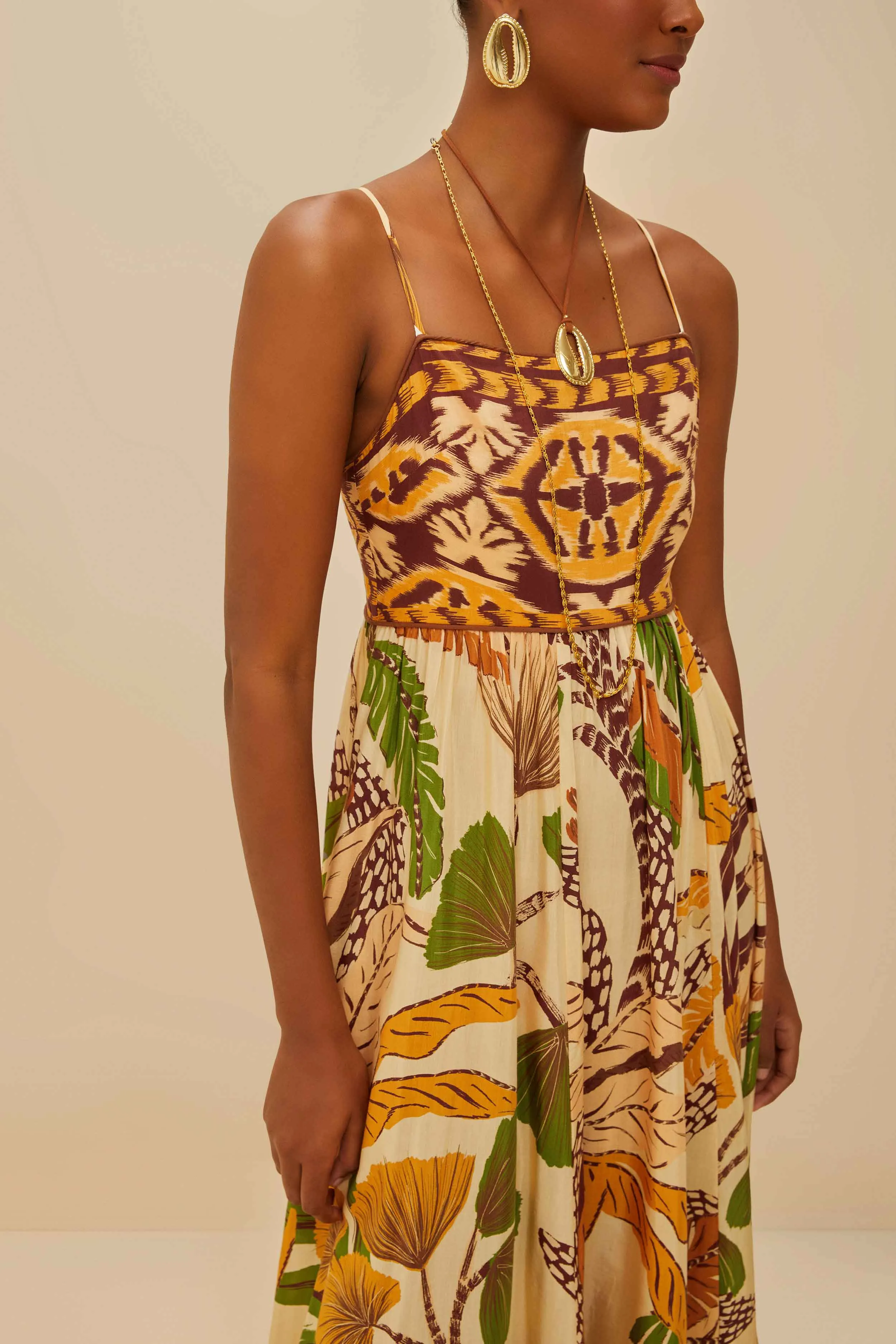 Cliff View Sand Foliage Sketch Maxi Dress