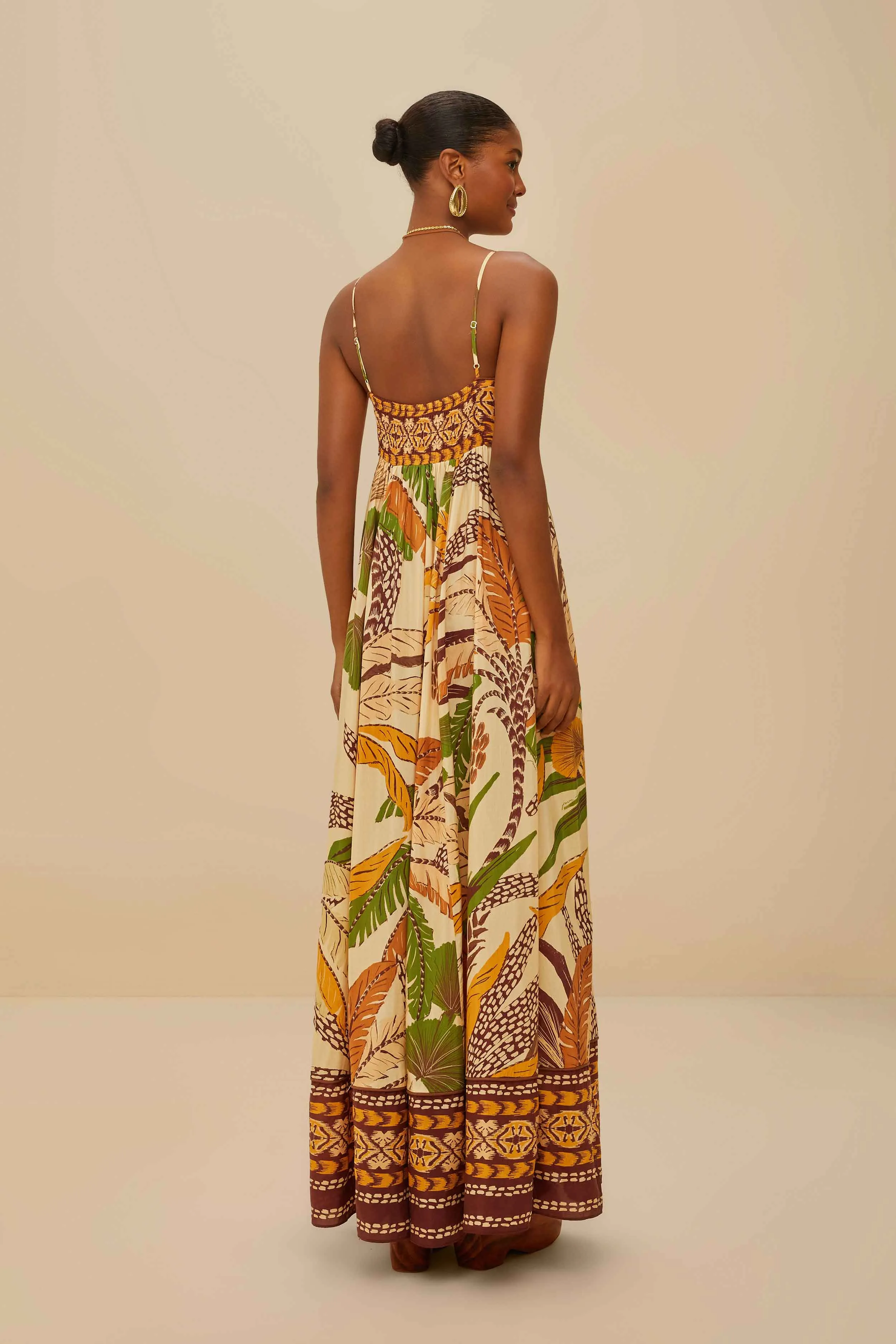 Sand Foliage Sketch Maxi Dress Free Walk