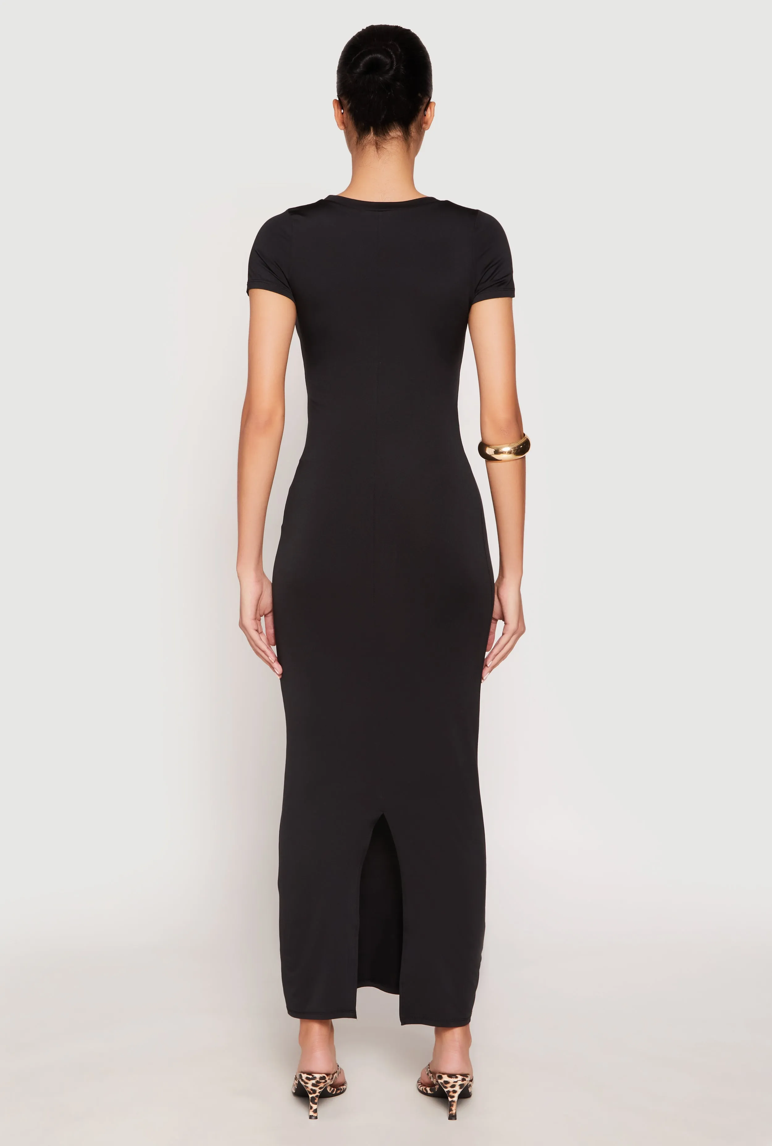 Short Sleeve Slit Back Maxi Dress Party Ready Lavender Glow