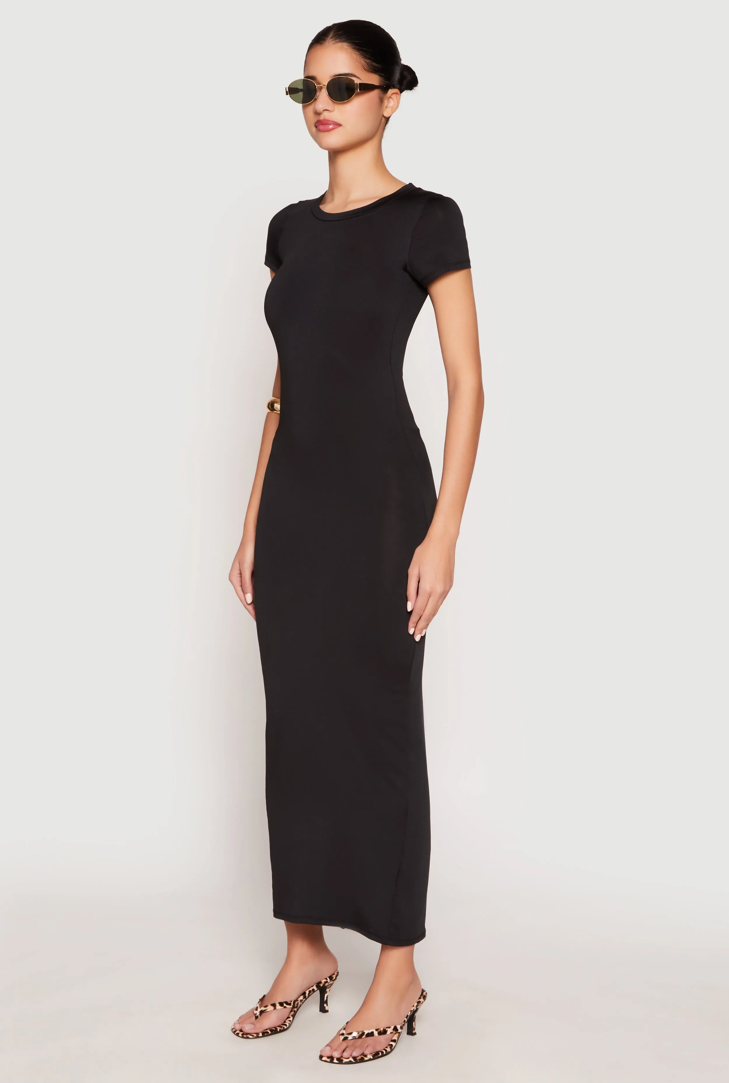 Short Sleeve Slit Back Maxi Dress Olive Green