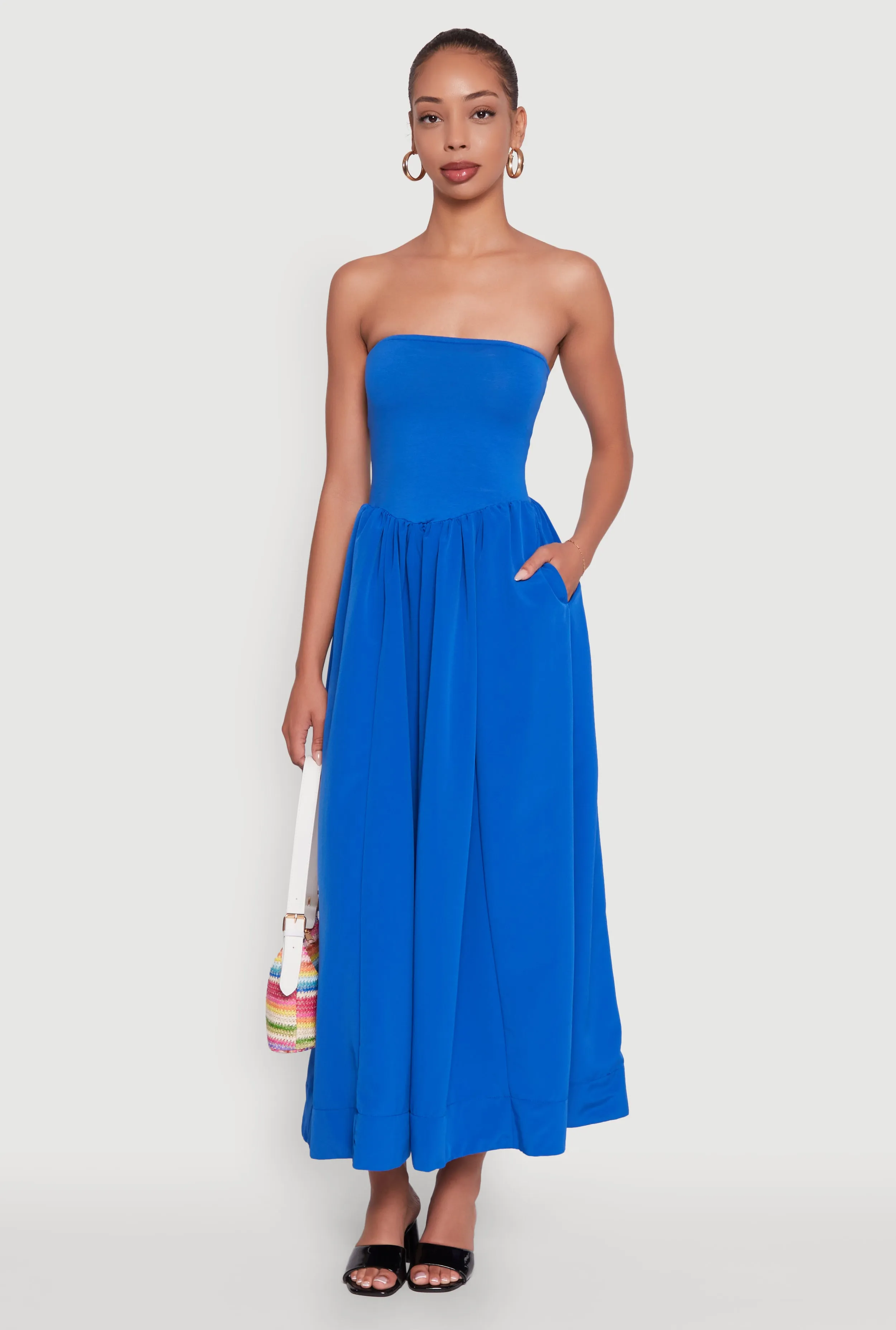 Snow Field Strapless A-Line Maxi Dress with Pockets