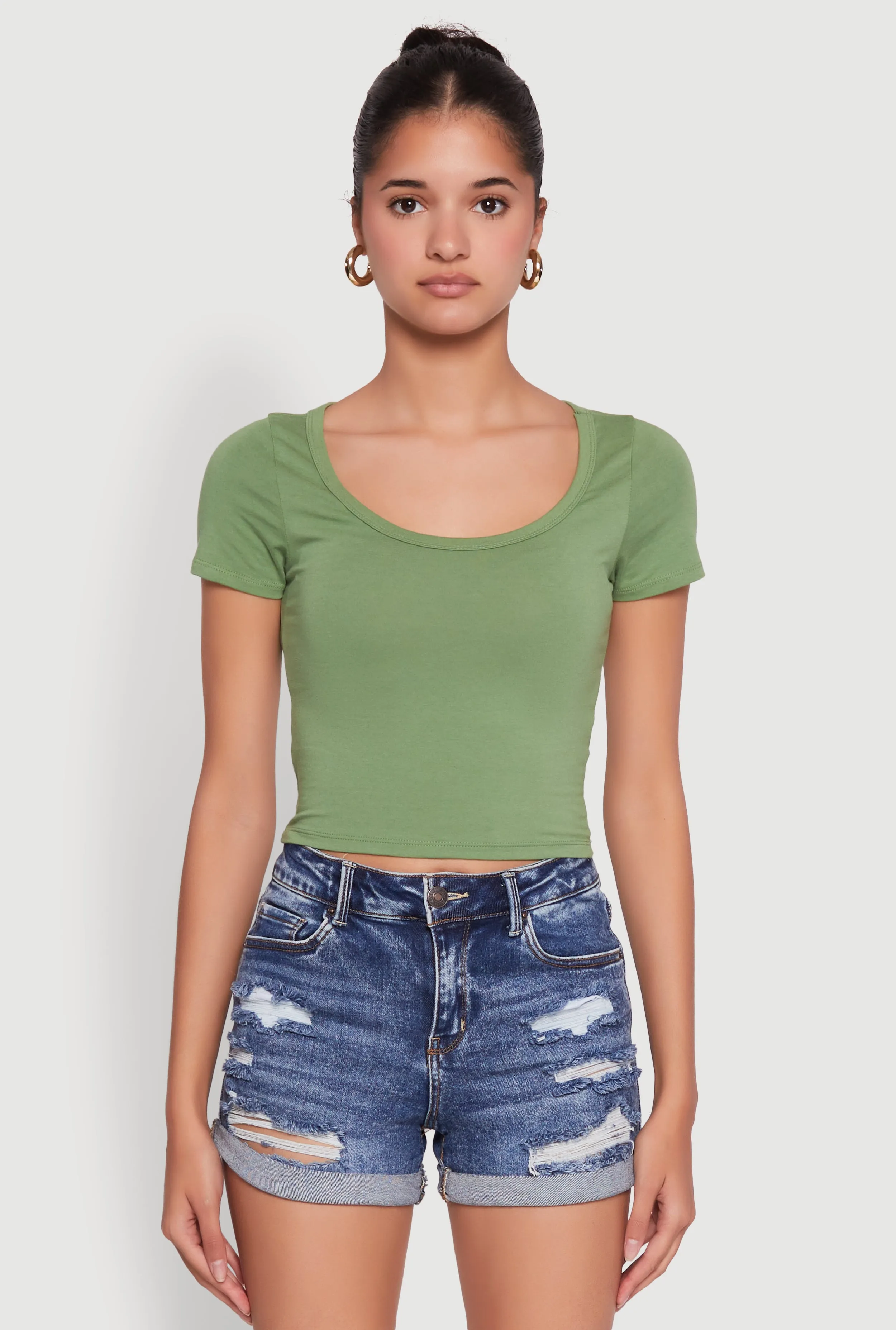 Ambiance Classic Fit Scoop Neck Short Sleeve Cropped Tee Simple Chic