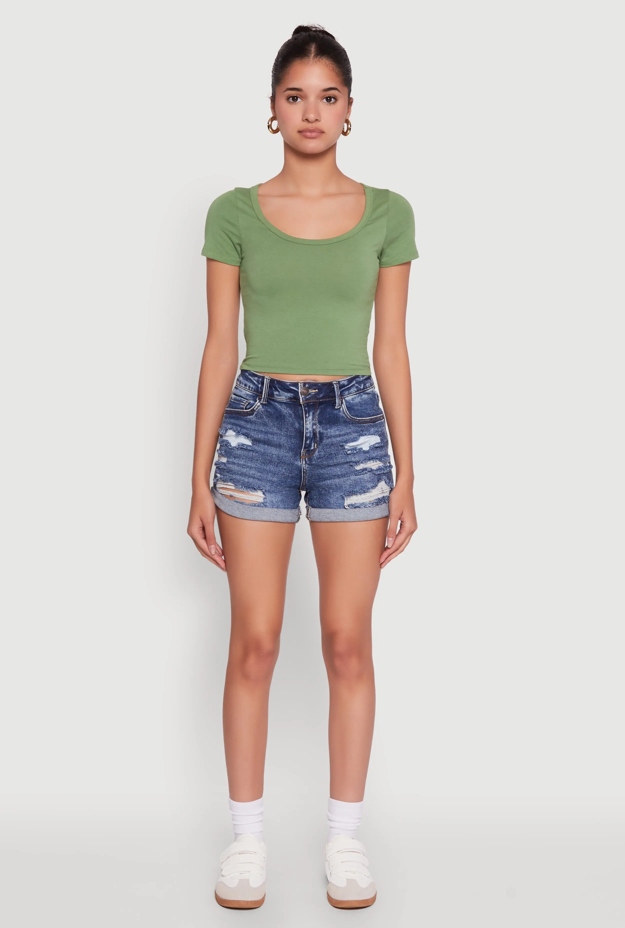 Ambiance Classic Fit Scoop Neck Short Sleeve Cropped Tee Functional Fashion Machine washable