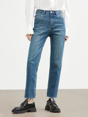 Fashion Lover Versatile Frayed Straight Cotton Jeans