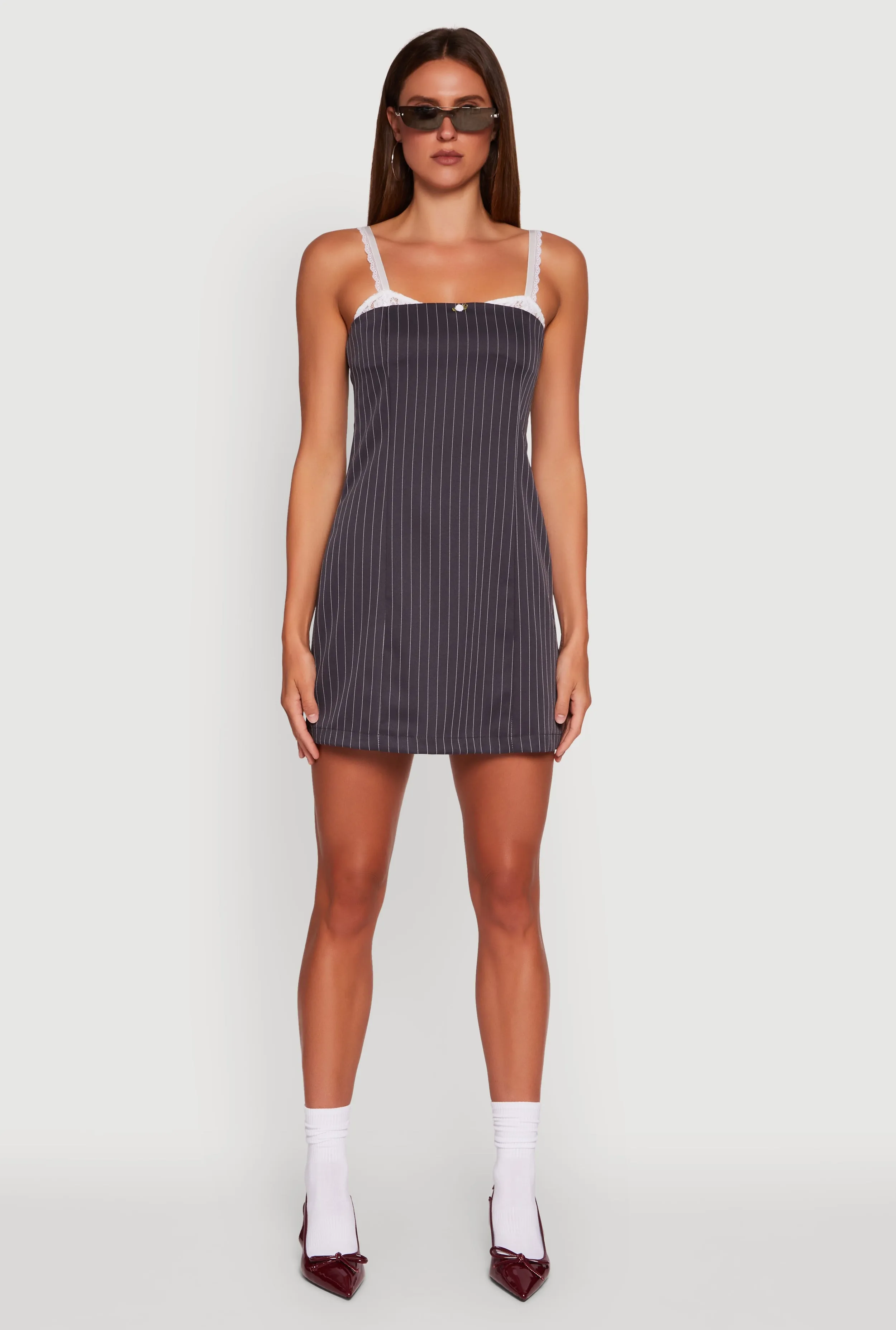Fashion Glow Patterned Lace Trim Sleeveless Mini Dress