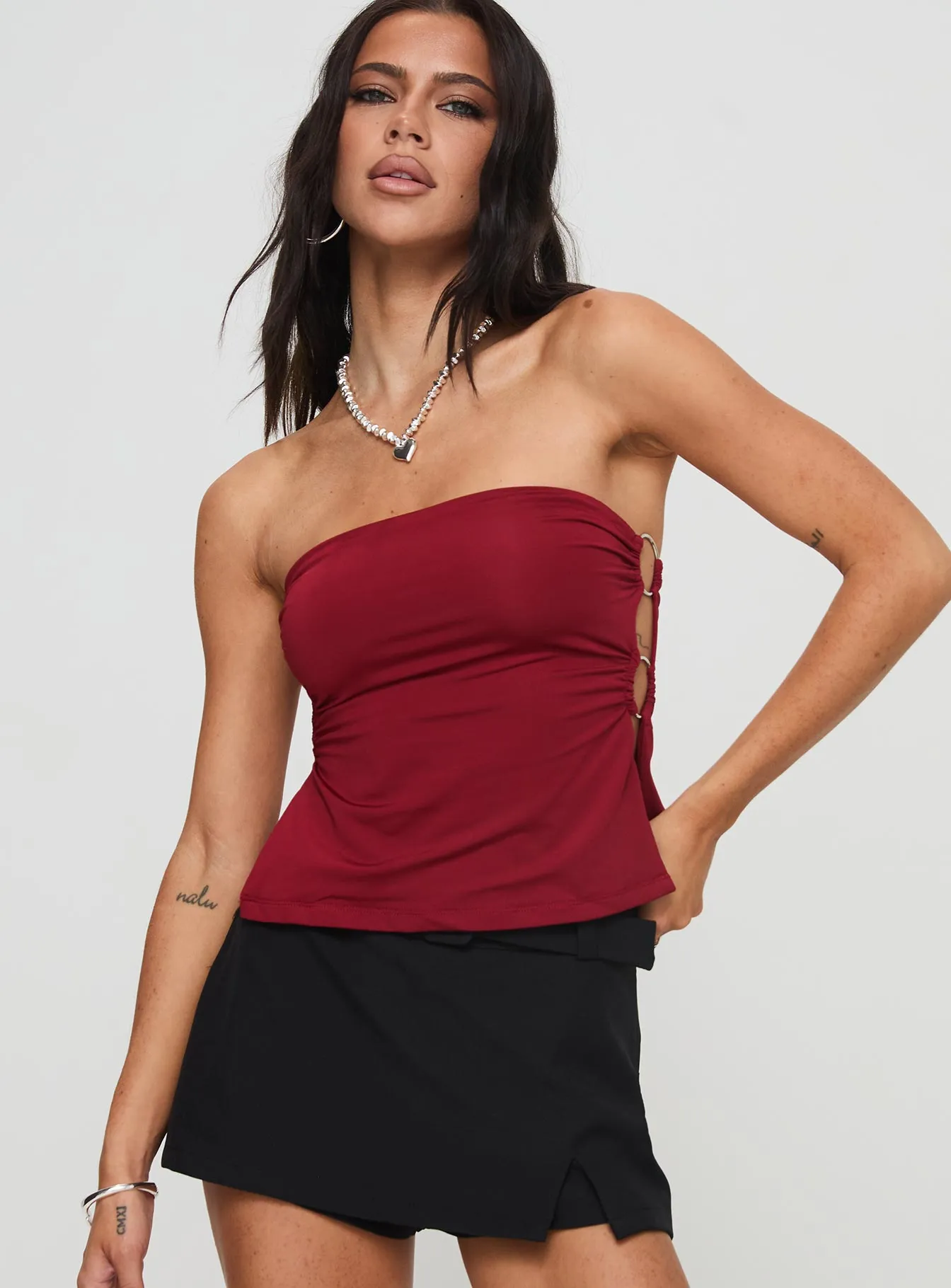 Round The World Strapless Top Burgundy NoSlip Grip Garment Dyed Finish