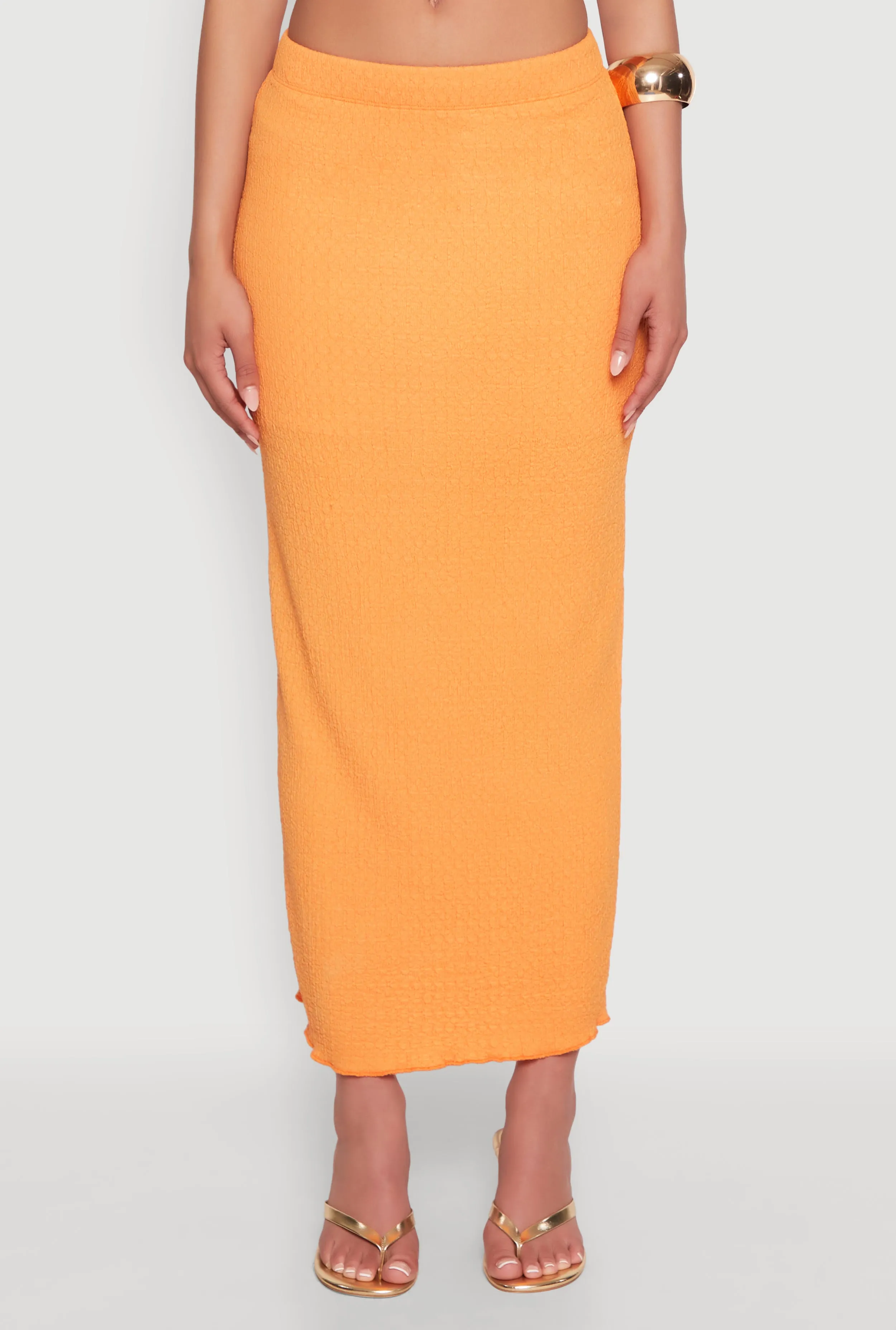 Active Wear Elasticized Hem Lettuce Edge Textured Knit Skirt