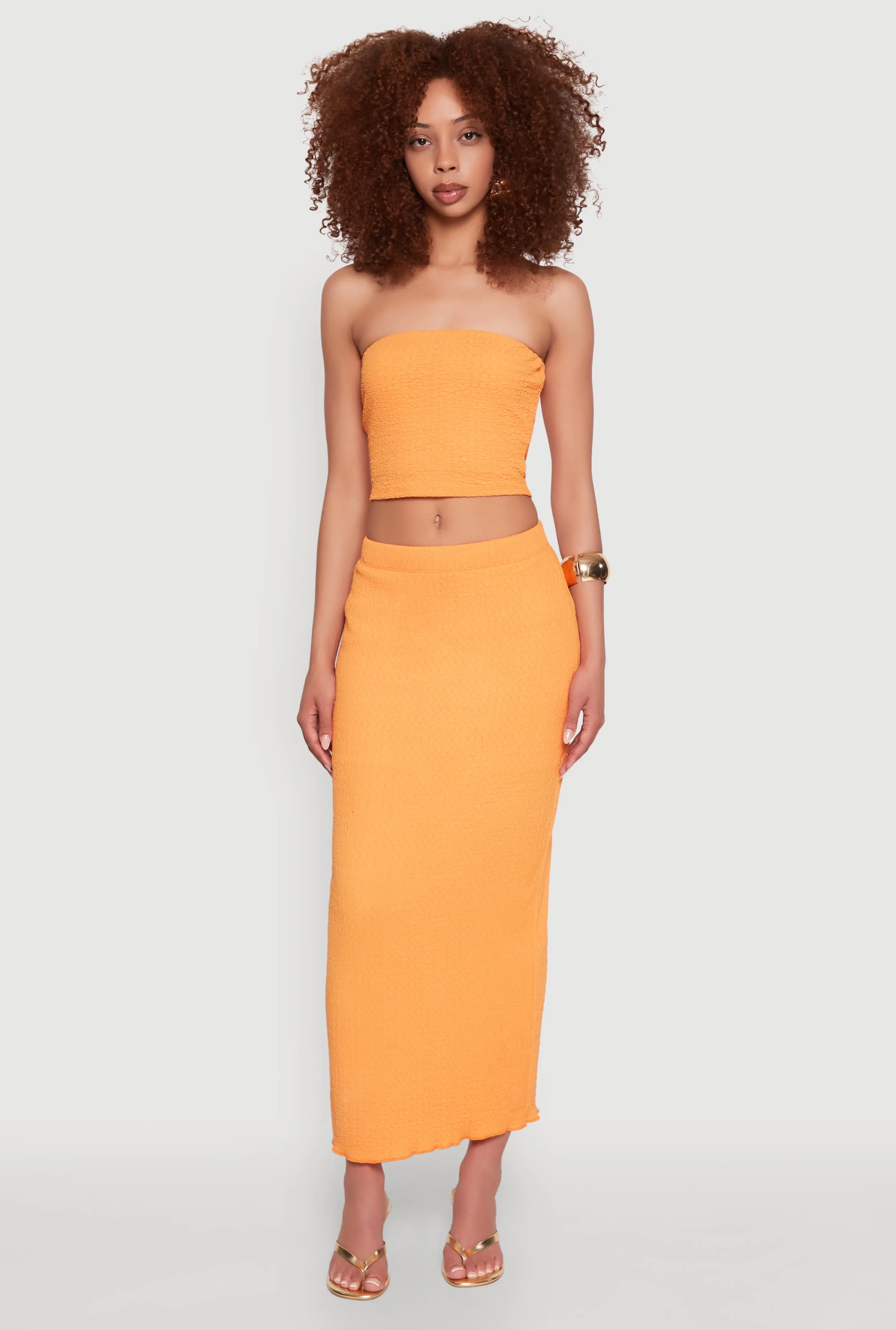 Outfit Diary Casual Comfort Lettuce Edge Textured Knit Skirt
