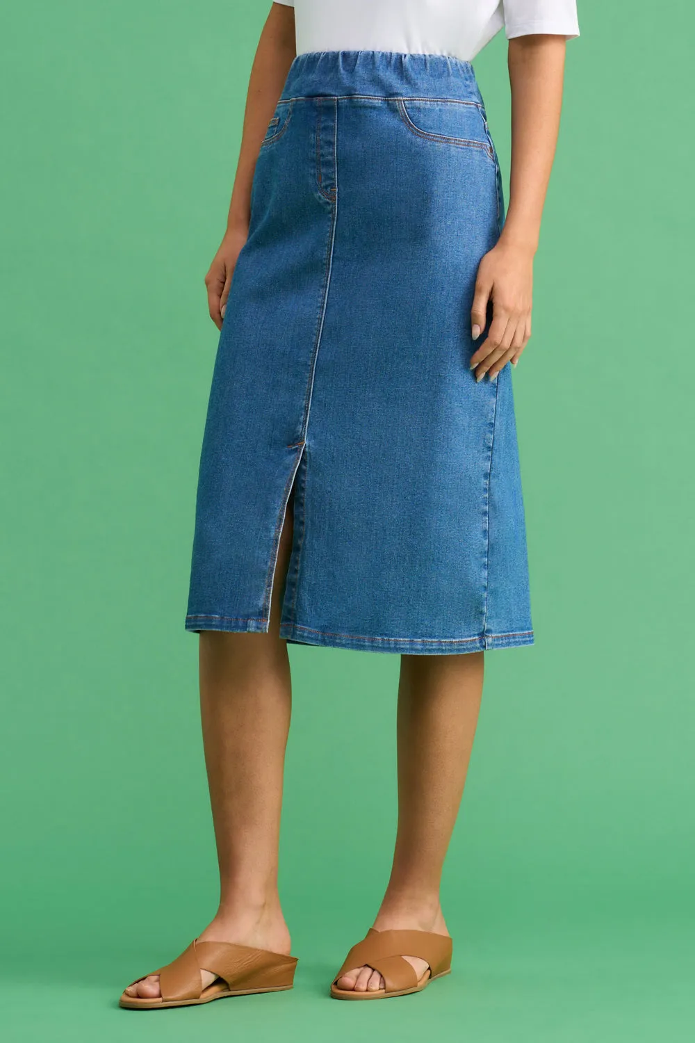 Denim Skirt - Light Denim Bold Cut Light Motion