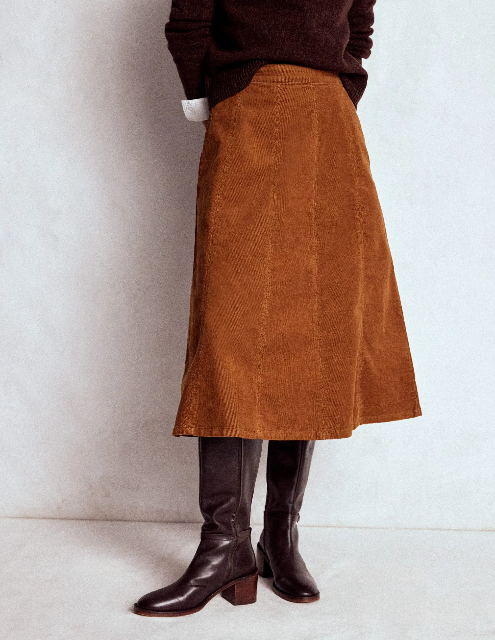 Fade Resistant Cloth City Tones Joy Cord Midi Skirt-Ginger