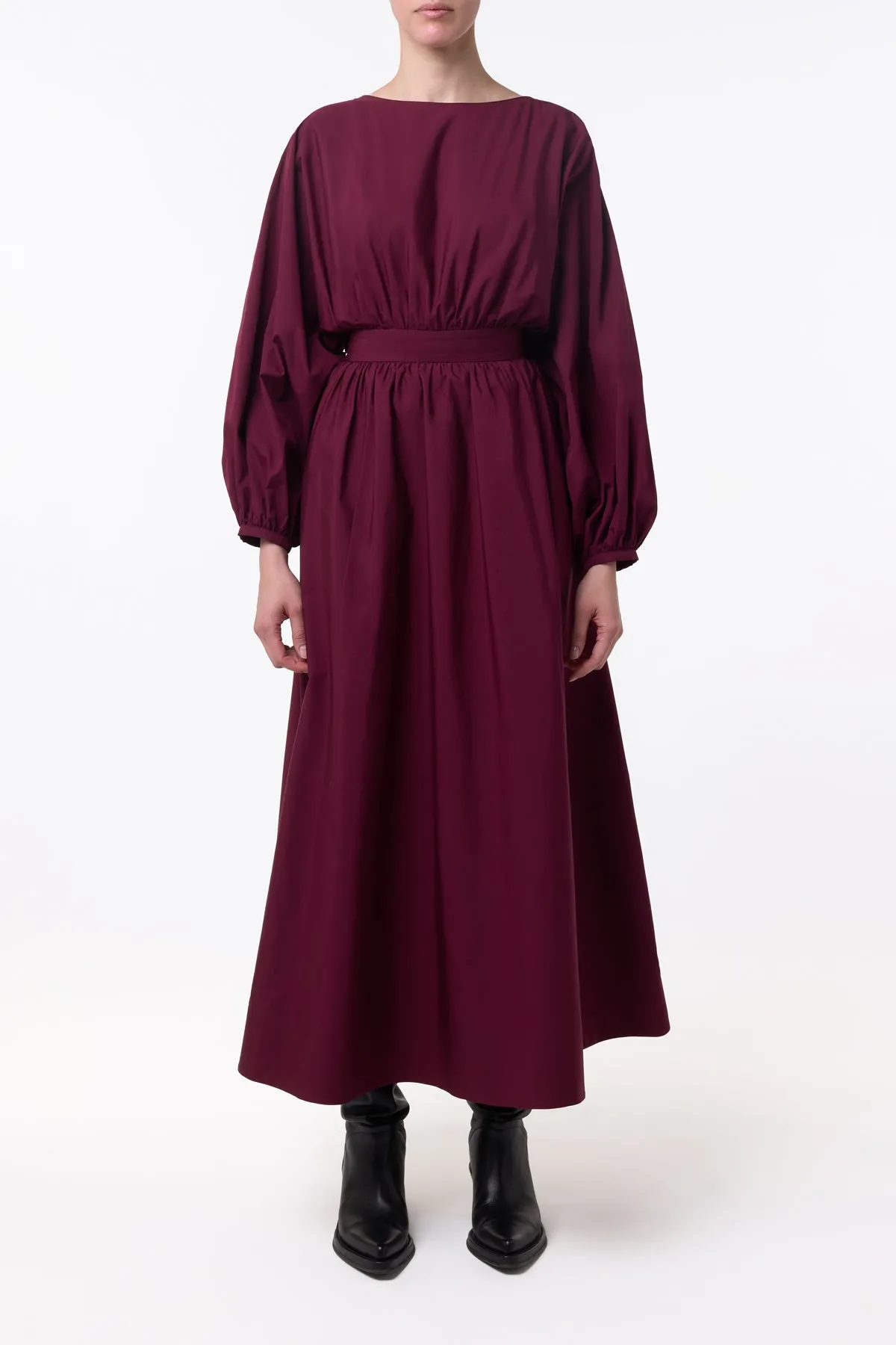 Recycle Glow Ahmose Maxi Dress in Bordeaux Sea Island Cotton