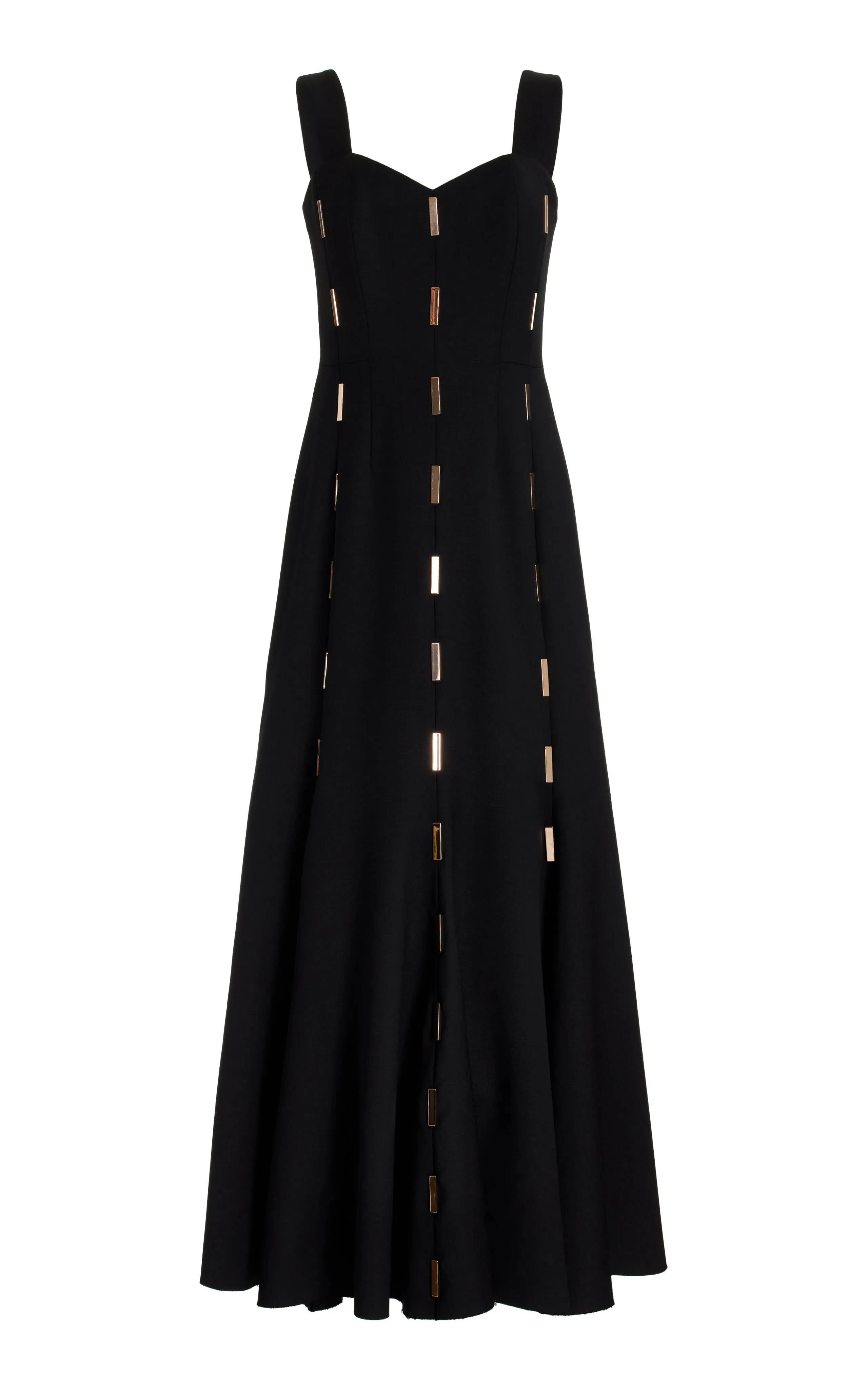 Gail Dress in Black Sportswear Wool with Gold Bars MicroPerforatedTexture