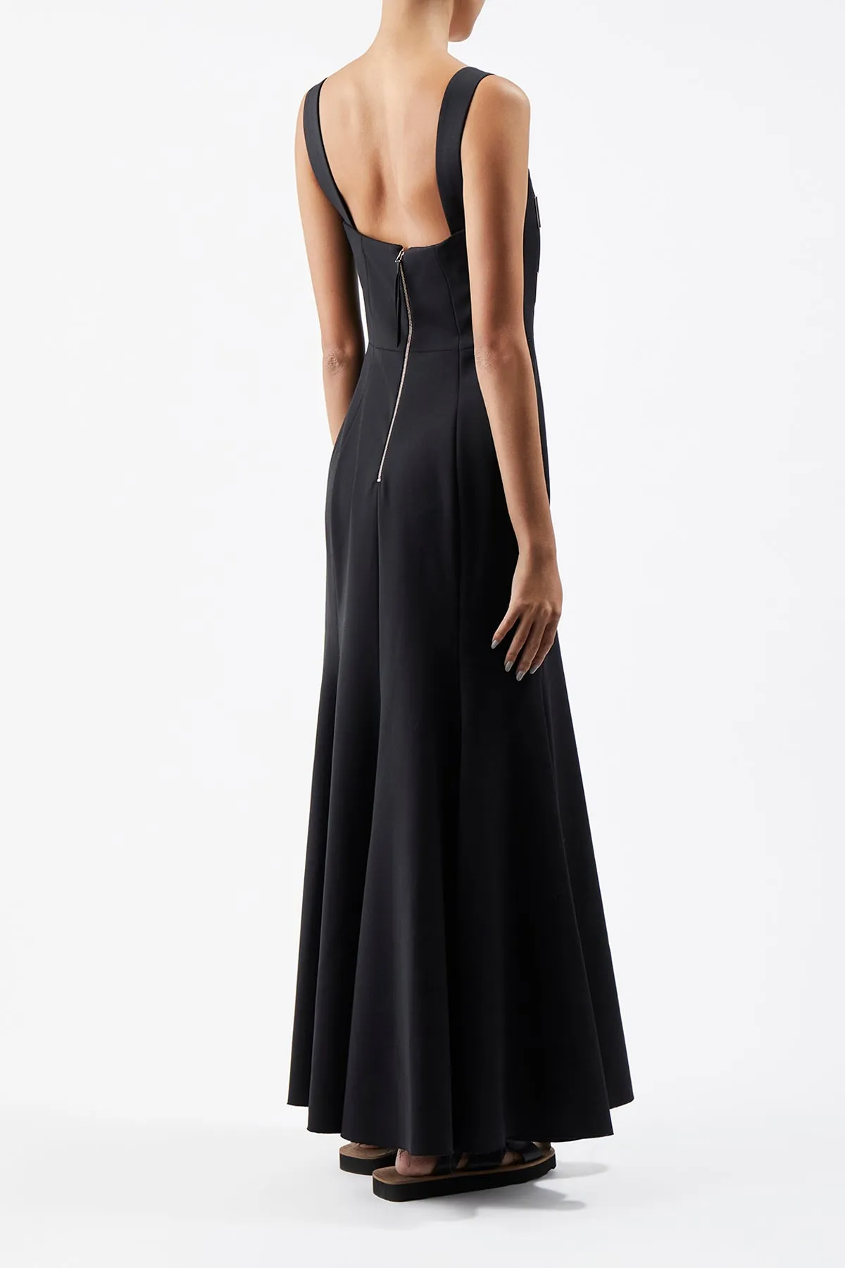 Gail Dress in Black Sportswear Wool with Gold Bars Thick Fiber