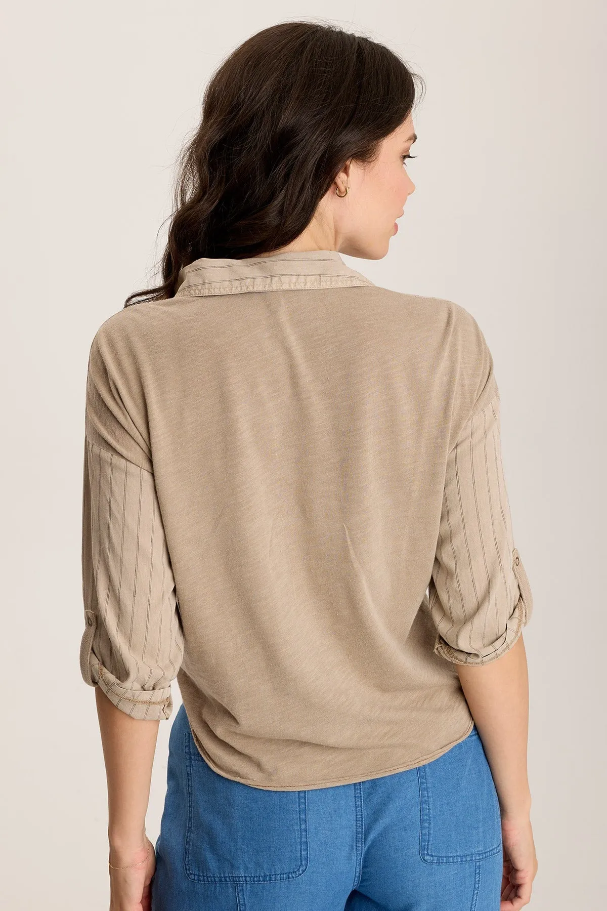 Kato Tie-Front Top with Flap Pockets QuickAccess Pockets Feather Glow