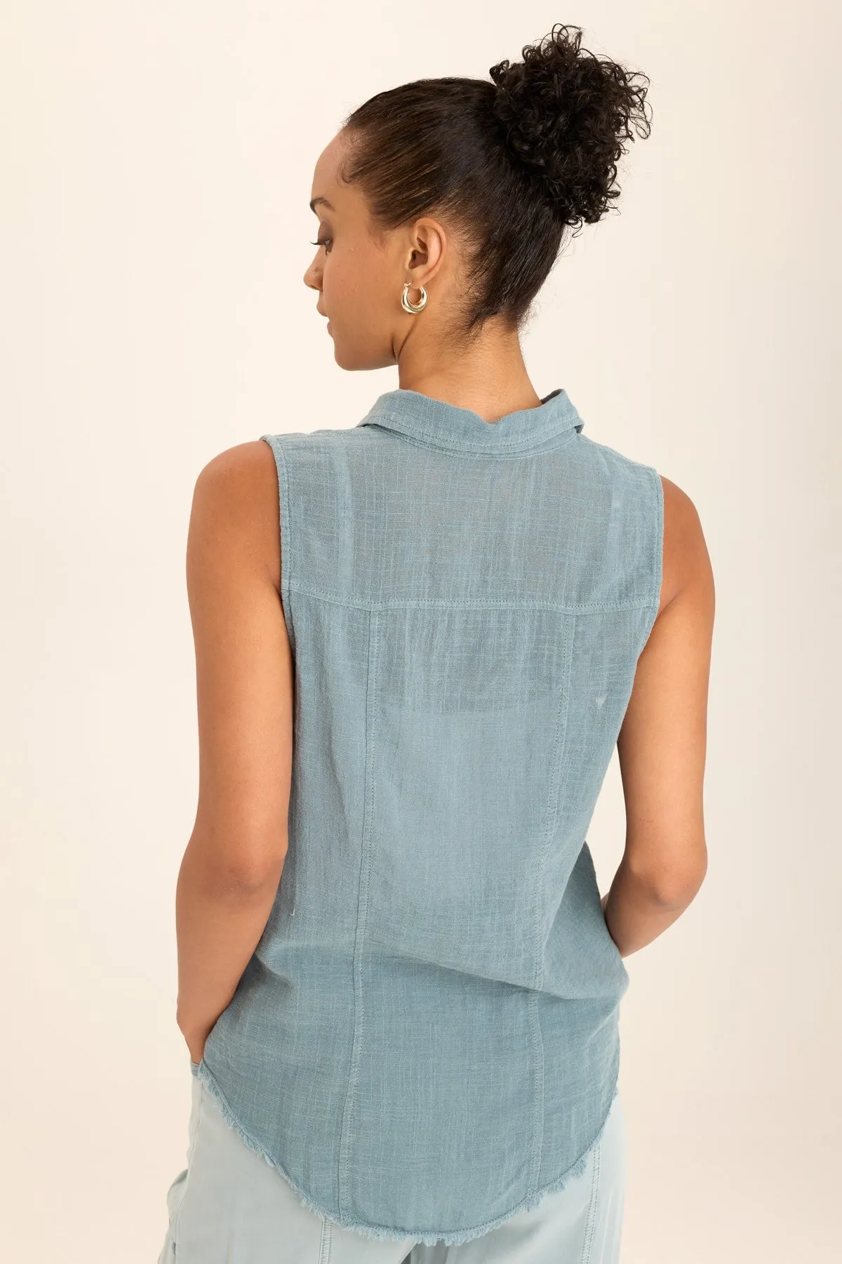 Otto Sleeveless Gauze Button-Up Princess Glow