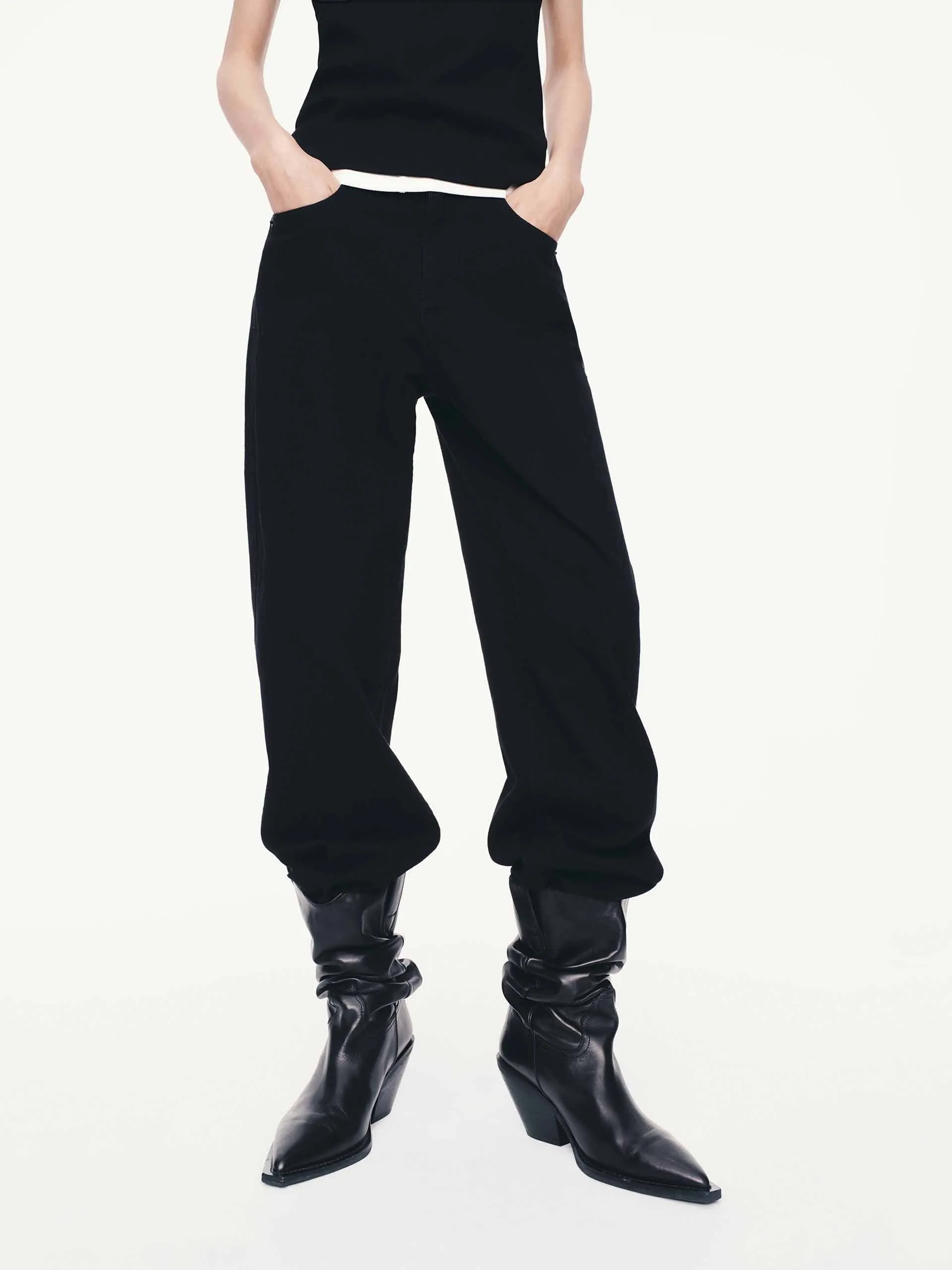Fit For Life Seamless Waistband Finish Barrel Leg Black Jeans