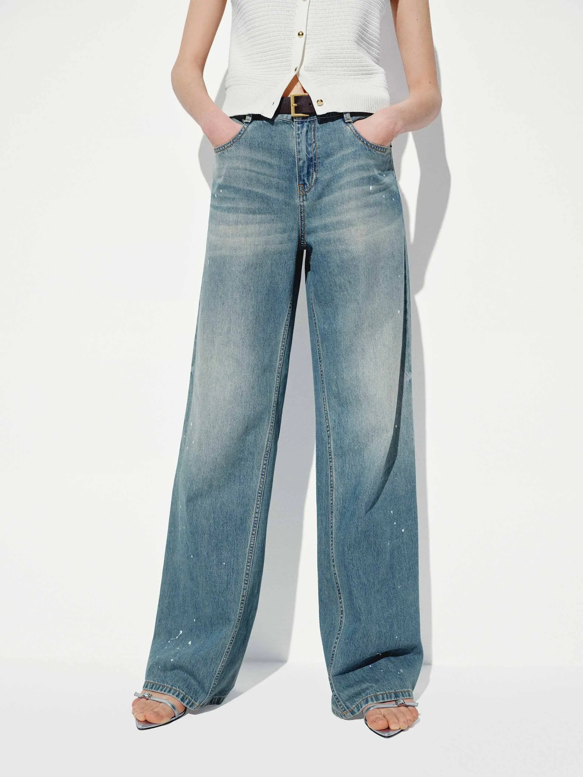 Anytime Look Anti Snag Thread Technology Cotton Ink-splashed Jeans